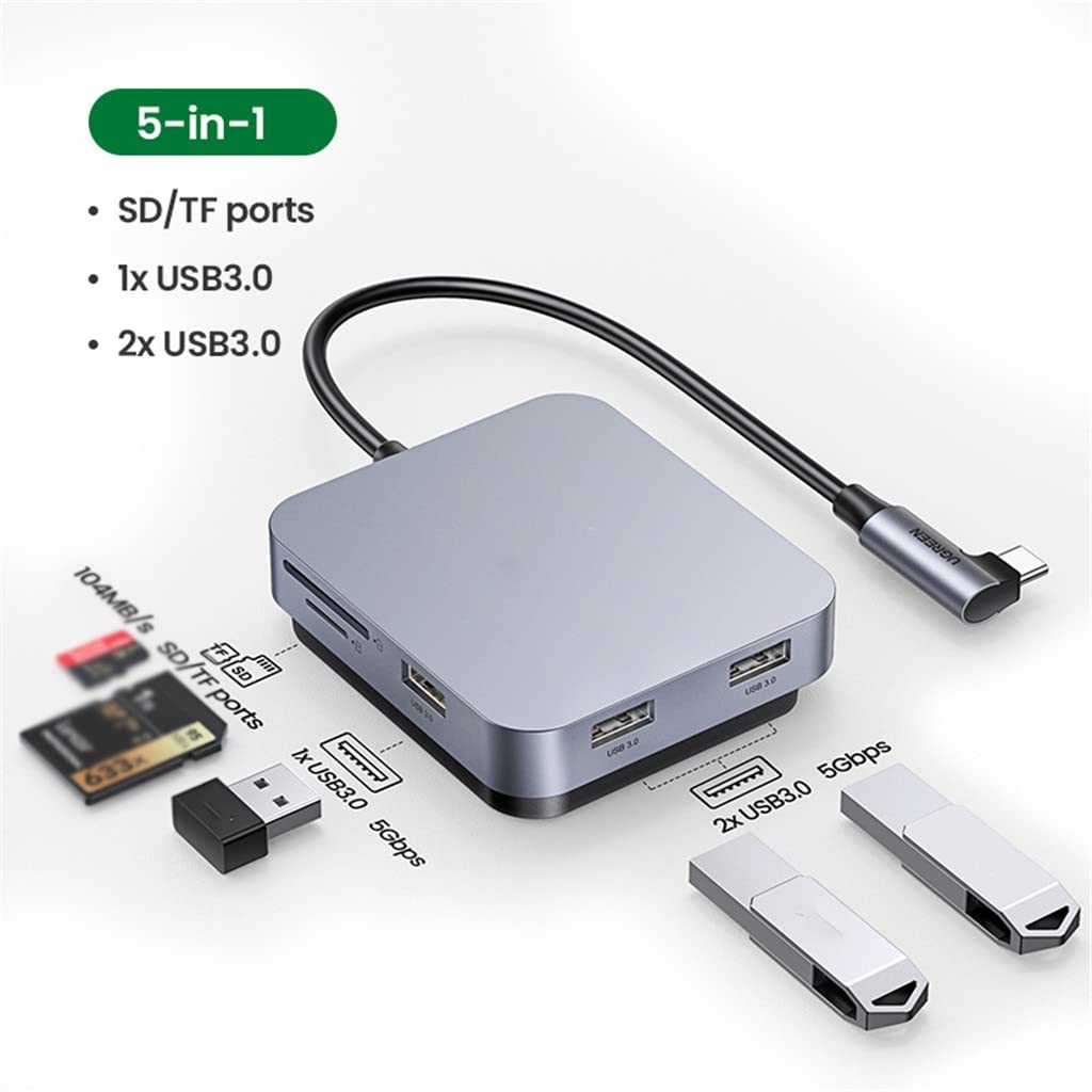 Lsrwhnyy 5-in-1 USB-C Hub with USB 3.0, SD & TF Reader