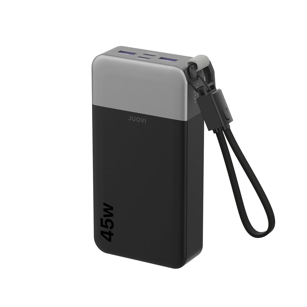JUOVI Power Bank 45W 20000mAh Portable Charger with Detachable Cable, PD QC 4-Port Fast Charging, External Battery Pack for iPad Tablet iPhone Samsung and More