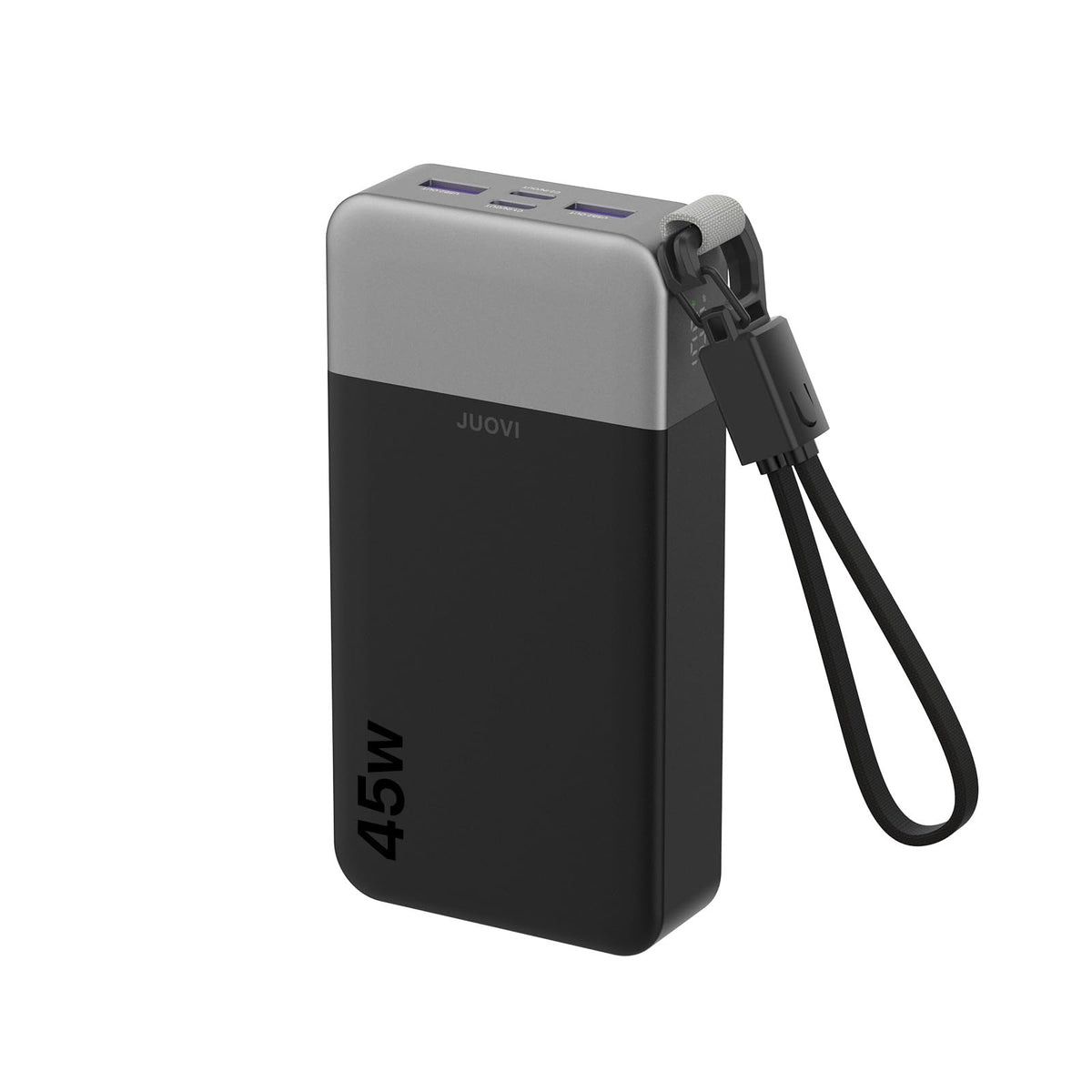 JUOVI Power Bank 45W 20000mAh Portable Charger with Detachable Cable, PD QC 4-Port Fast Charging, External Battery Pack for iPad Tablet iPhone Samsung and More