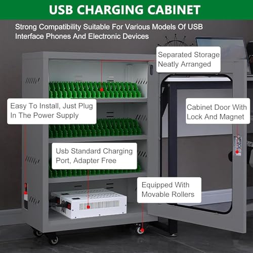 Mobile Phone Charging Cabinet with Wheels - Portable Storage Box for Conference Room