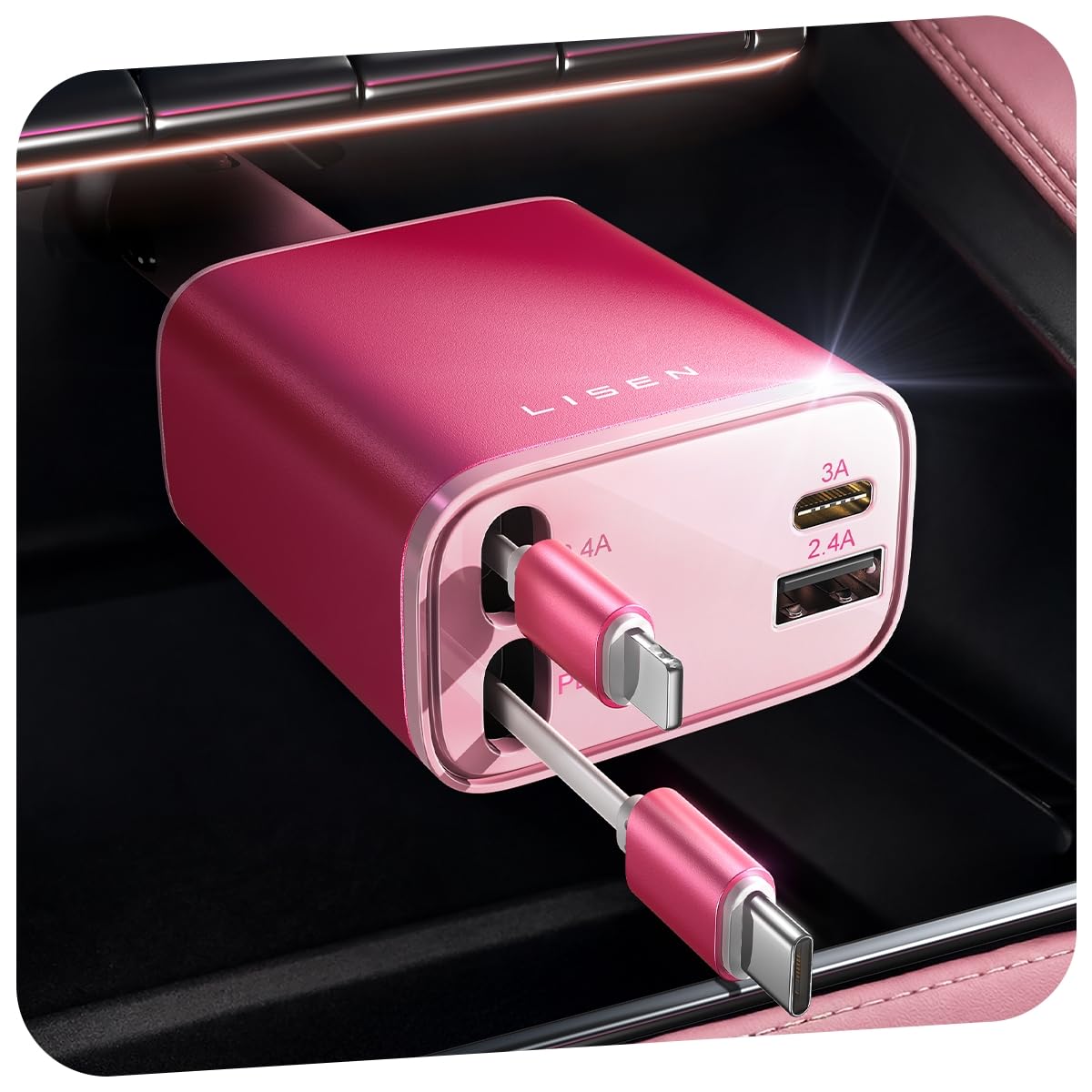 LISEN 84W Retractable USB-C Fast Car Charger Adapter