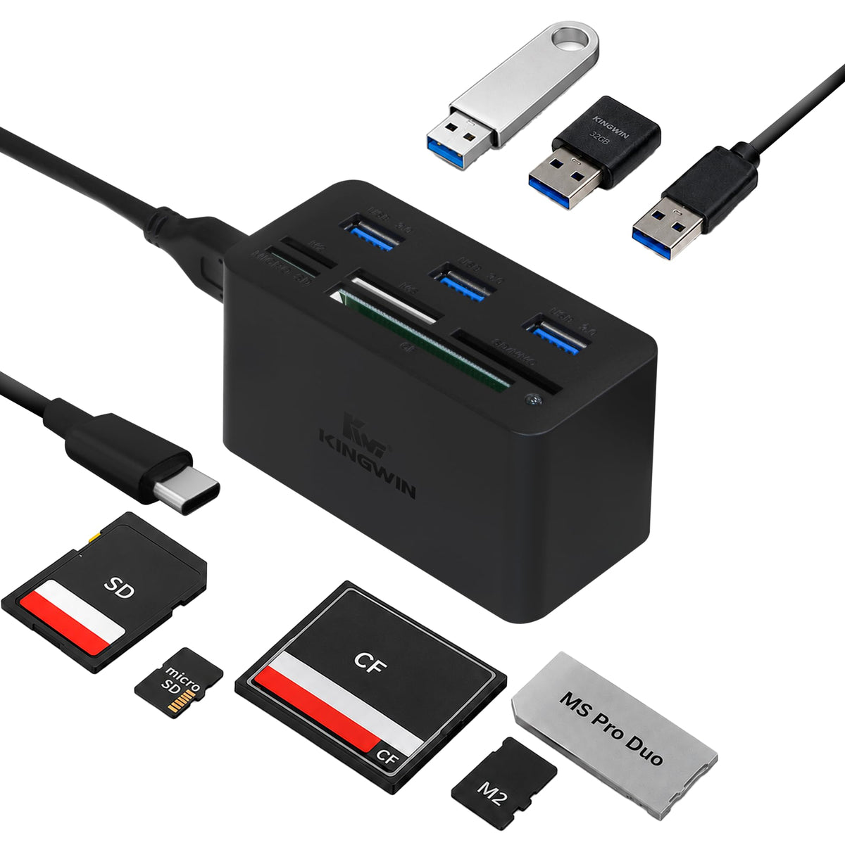 Kingwin USB-C Hub with USB 3.0 & Multi-Card Reader