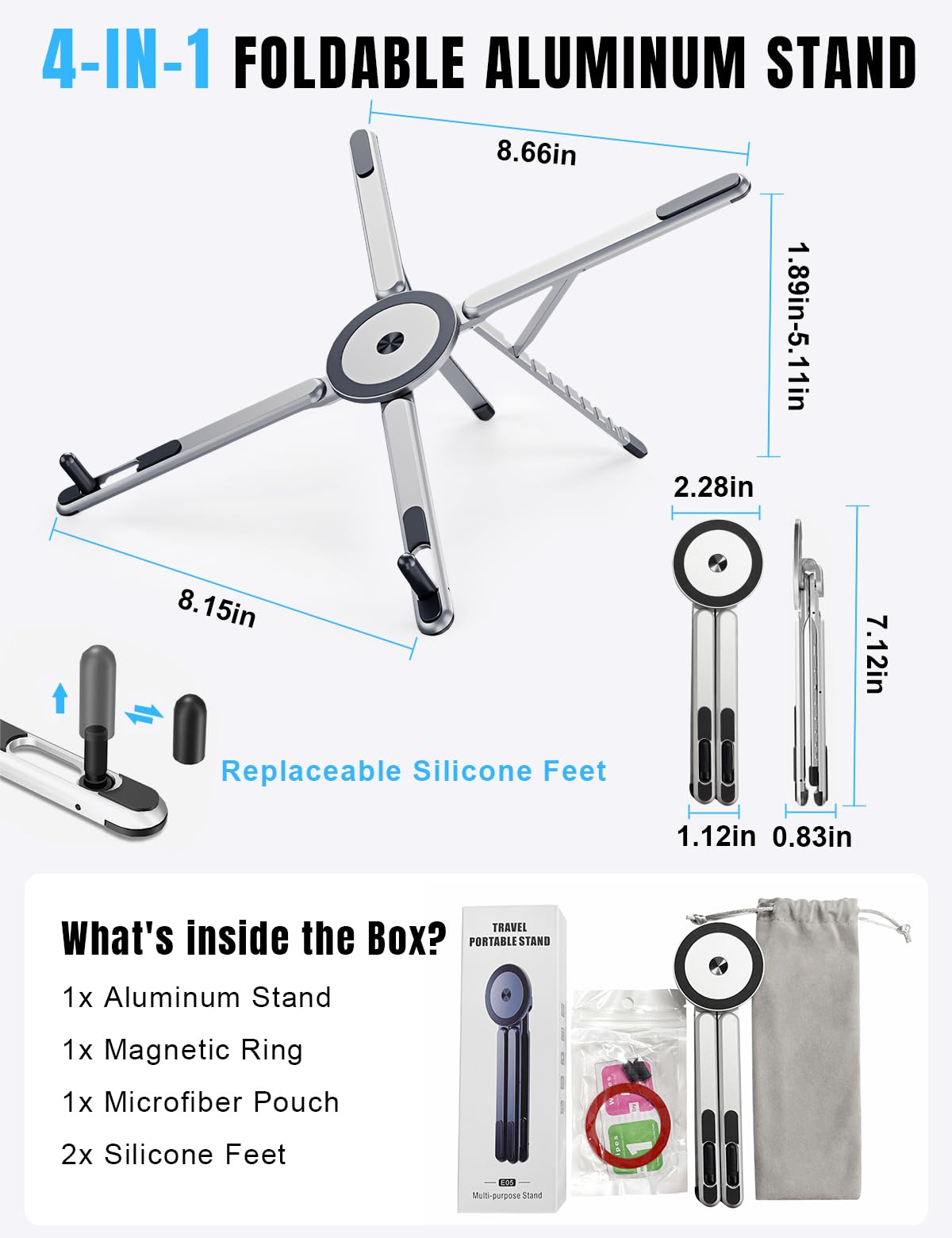 Werfami Portable Laptop & Tablet Desk Stand Riser - Silver