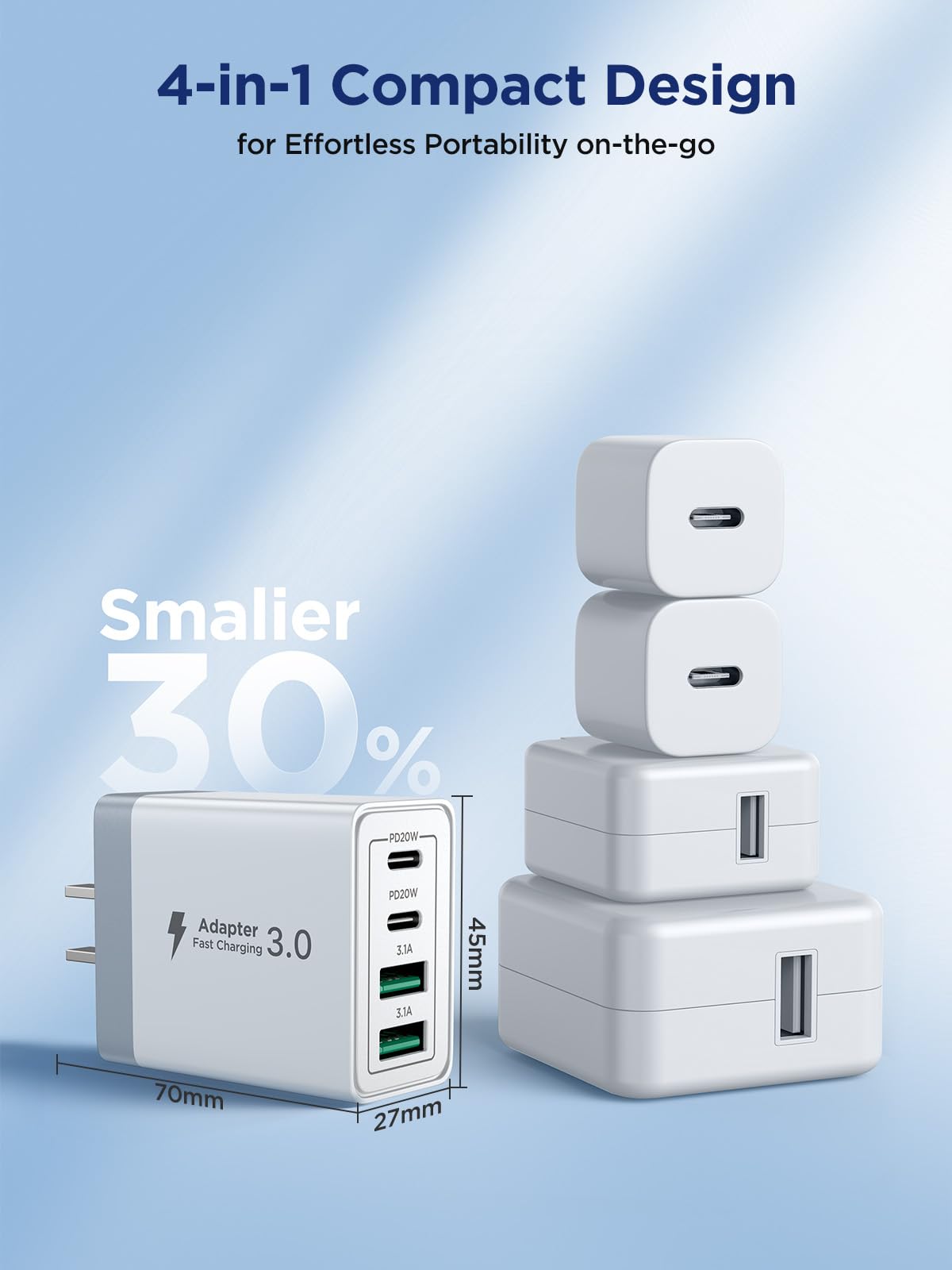 Aioneus USB C Charger Block, 40W Fast Charging Block Type C Charging Block 4-Port Dual Port PD+QC Wall Charger Head Cube for iPhone 17 16 15 14 13