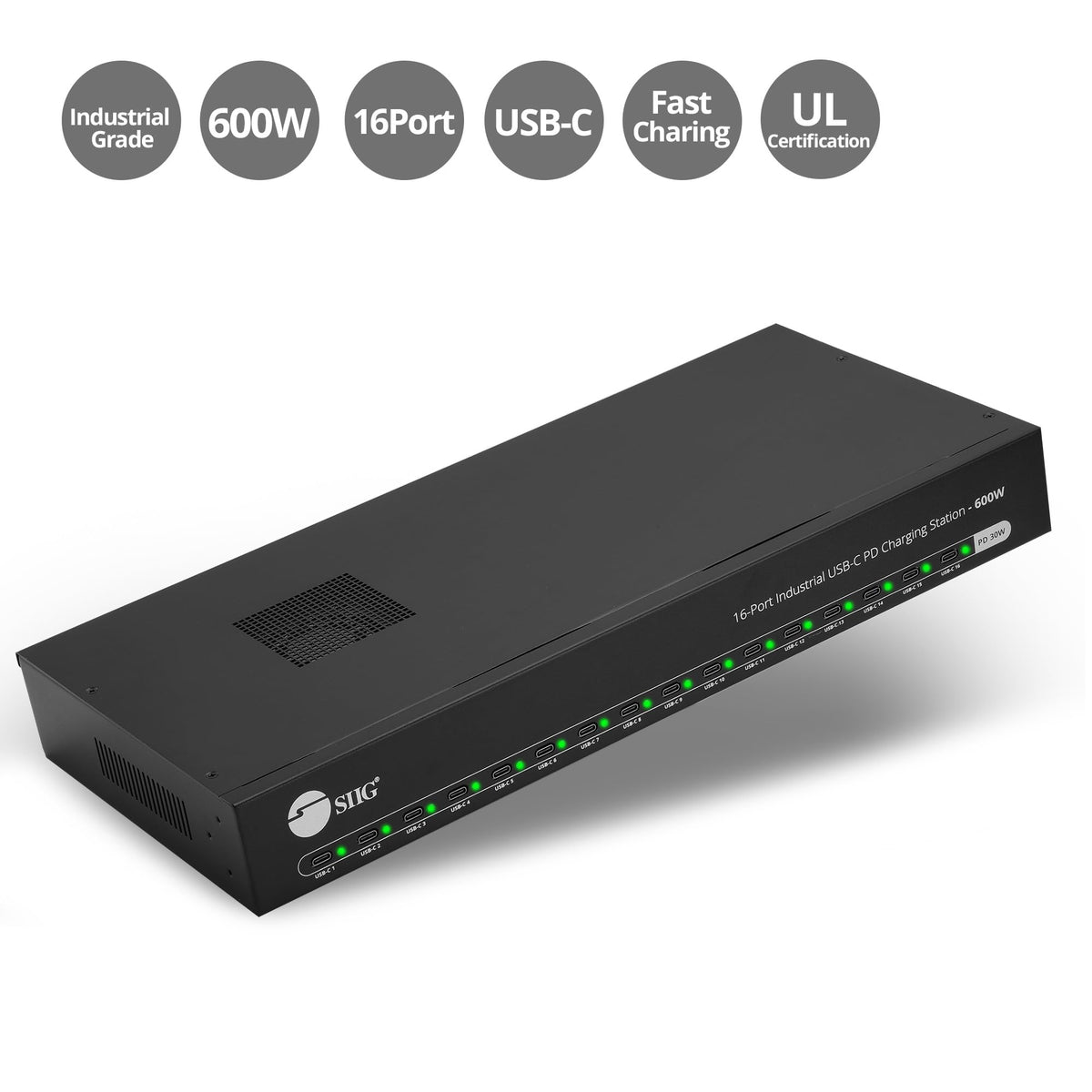 SIIG 16-Port 600W USB-C PD Industrial Charging Station