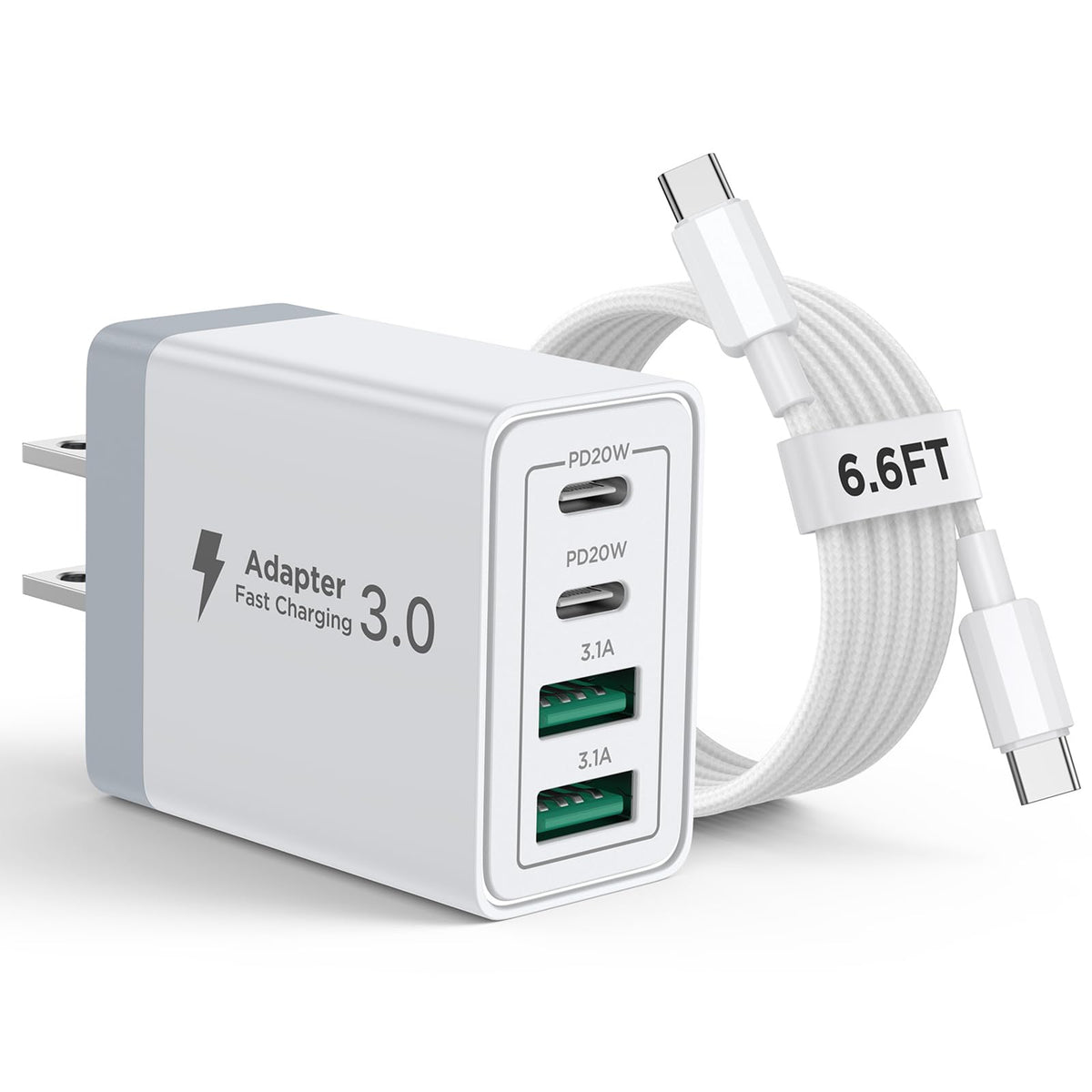 Aioneus USB C Charger Block, 40W Fast Charging Block Type C Charging Block 4-Port Dual Port PD+QC Wall Charger Head Cube for iPhone 17 16 15 14 13