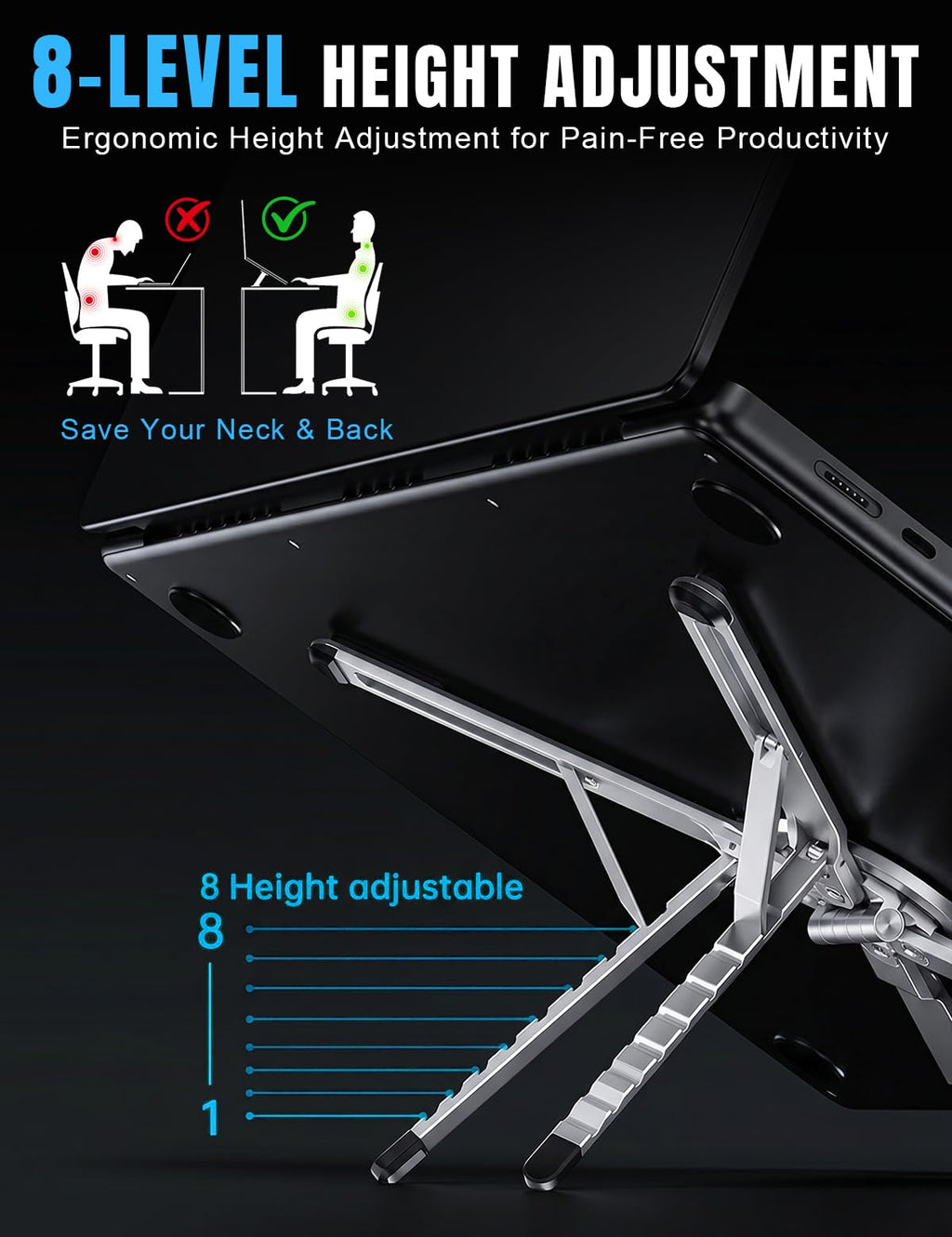 Werfami Portable Laptop & Tablet Desk Stand Riser - Silver