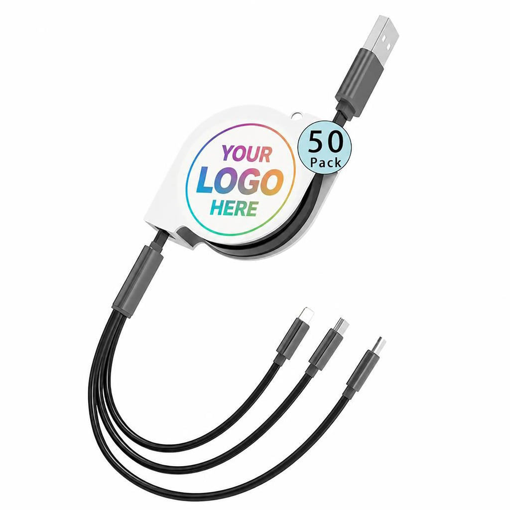 Custom Retractable 3-in-1 Charging Cable with Full-Color Logo