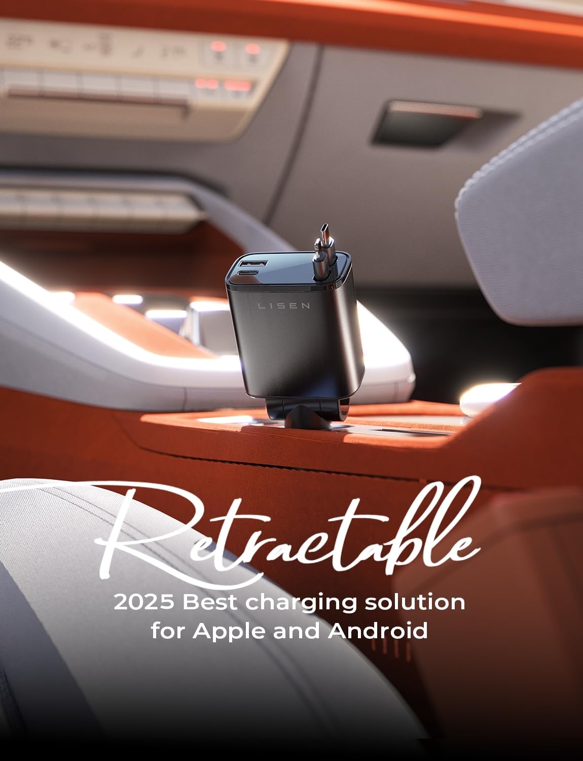 LISEN 84W Retractable USB-C Fast Car Charger Adapter