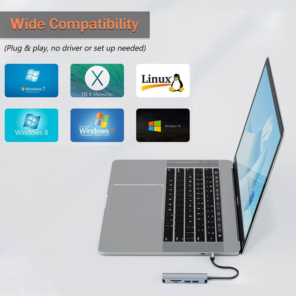 5-in-1 Aluminum USB-C Hub with SD Card Reader