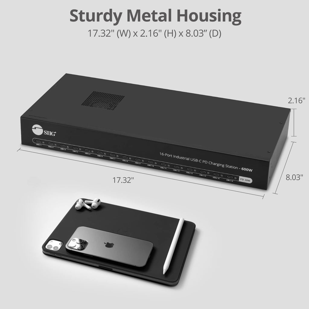 SIIG 16-Port 600W USB-C PD Industrial Charging Station