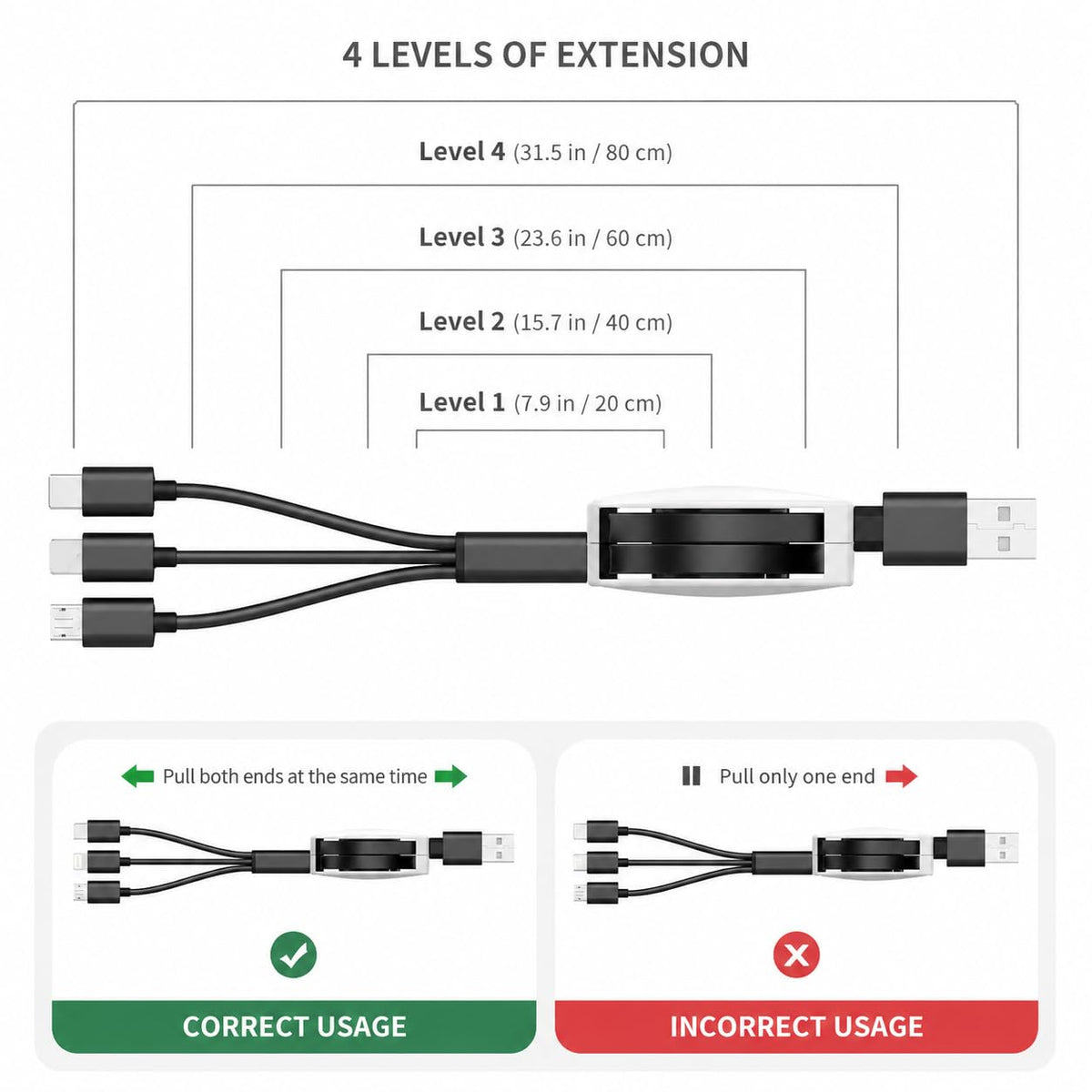 Custom Retractable 3-in-1 Charging Cable with Full-Color Logo