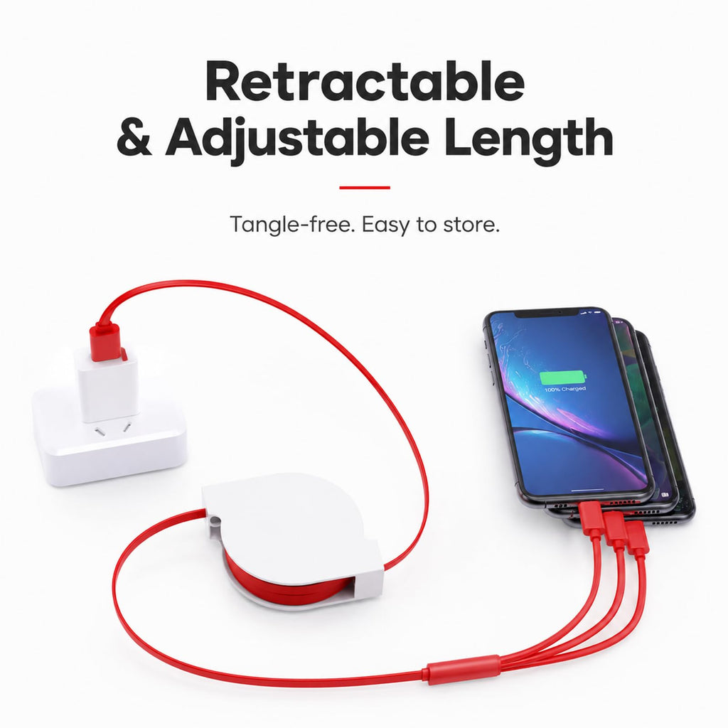 Custom Retractable 3-in-1 Charging Cable with Full-Color Logo