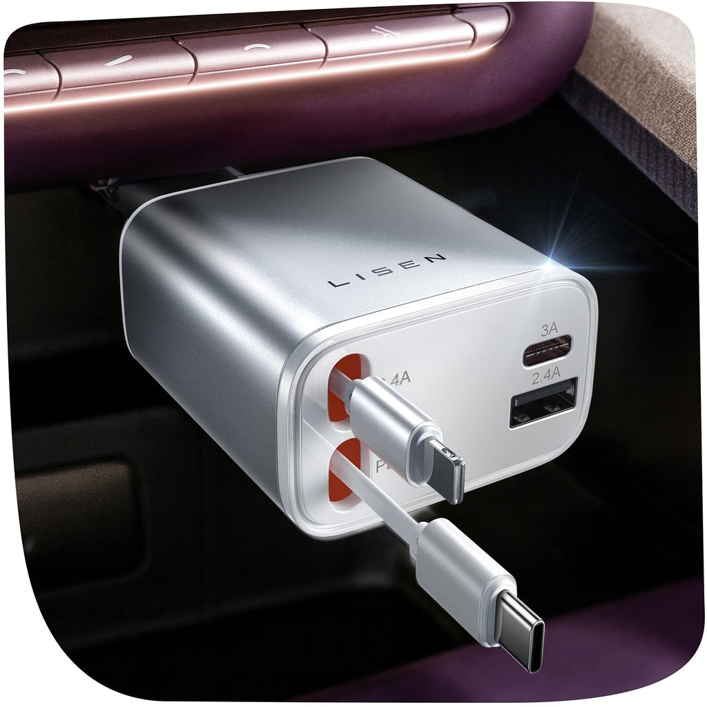 LISEN 84W Retractable USB-C Fast Car Charger Adapter