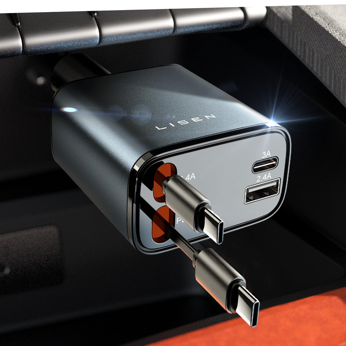 LISEN 84W Retractable USB-C Fast Car Charger Adapter