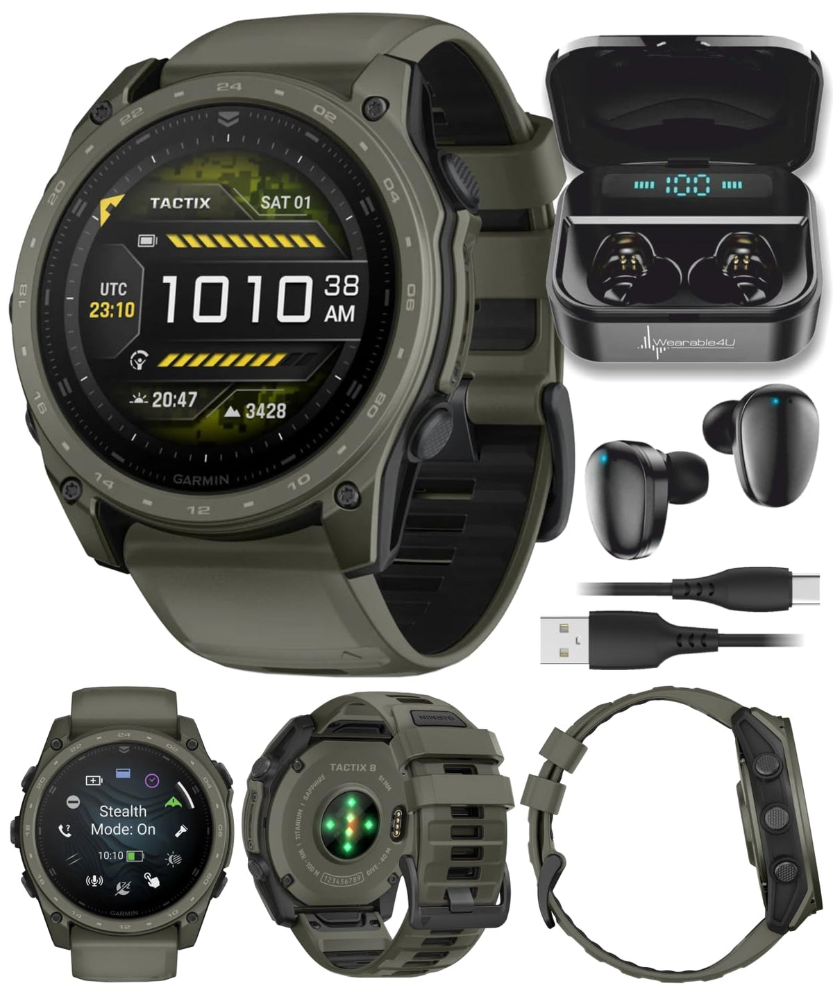 Garmin Tactix 8 51mm AMOLED Tactical GPS Smartwatch Bundle