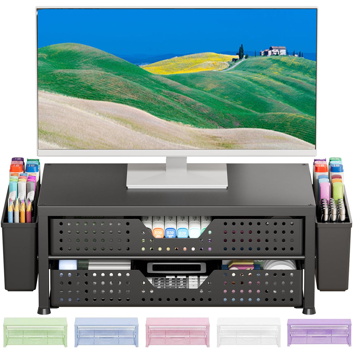 OPNICE Monitor Stand Riser with Drawer & Pen Holders