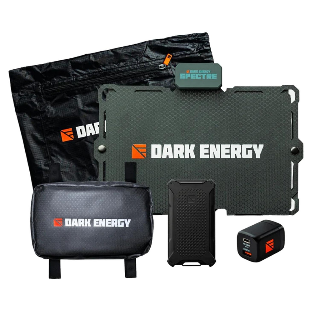 Dark Energy Backcountry Bundle - Poseidon Pro 10,000 mAh Portable Charger Power Bank + Spectre 18W Solar Panel with Accessory Kit & 20W Wall Charger - Off-Grid Generator System for Camping & Hiking