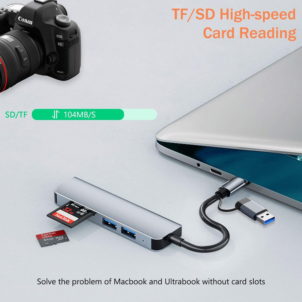 5-in-1 Aluminum USB-C Hub with SD Card Reader