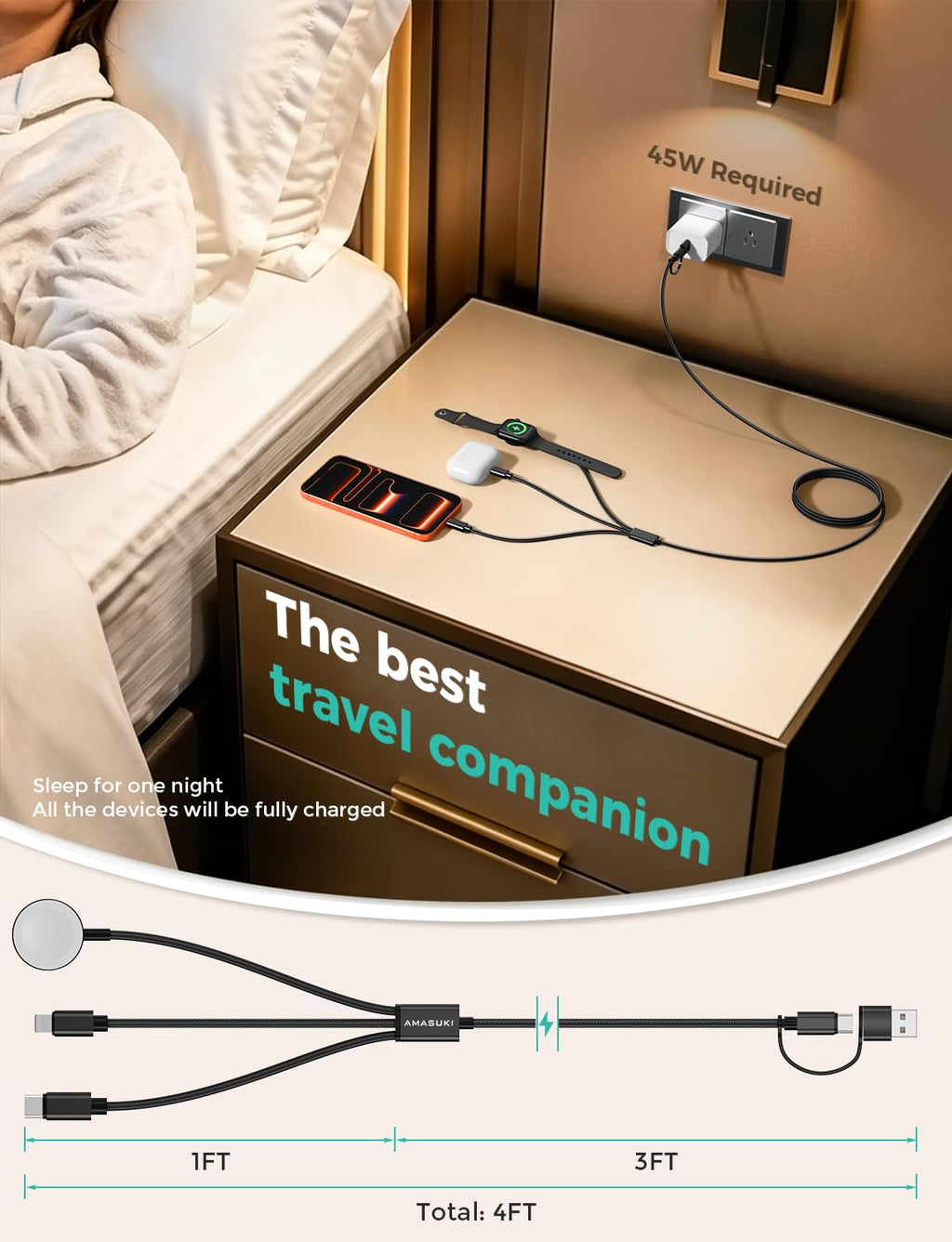 3-in-2 USB-C Charging Cable for Apple Watch & iPhone