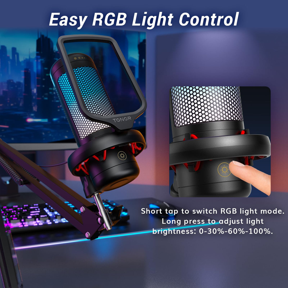 TONOR RGB Gaming Microphone Kit with Adjustable Boom Arm