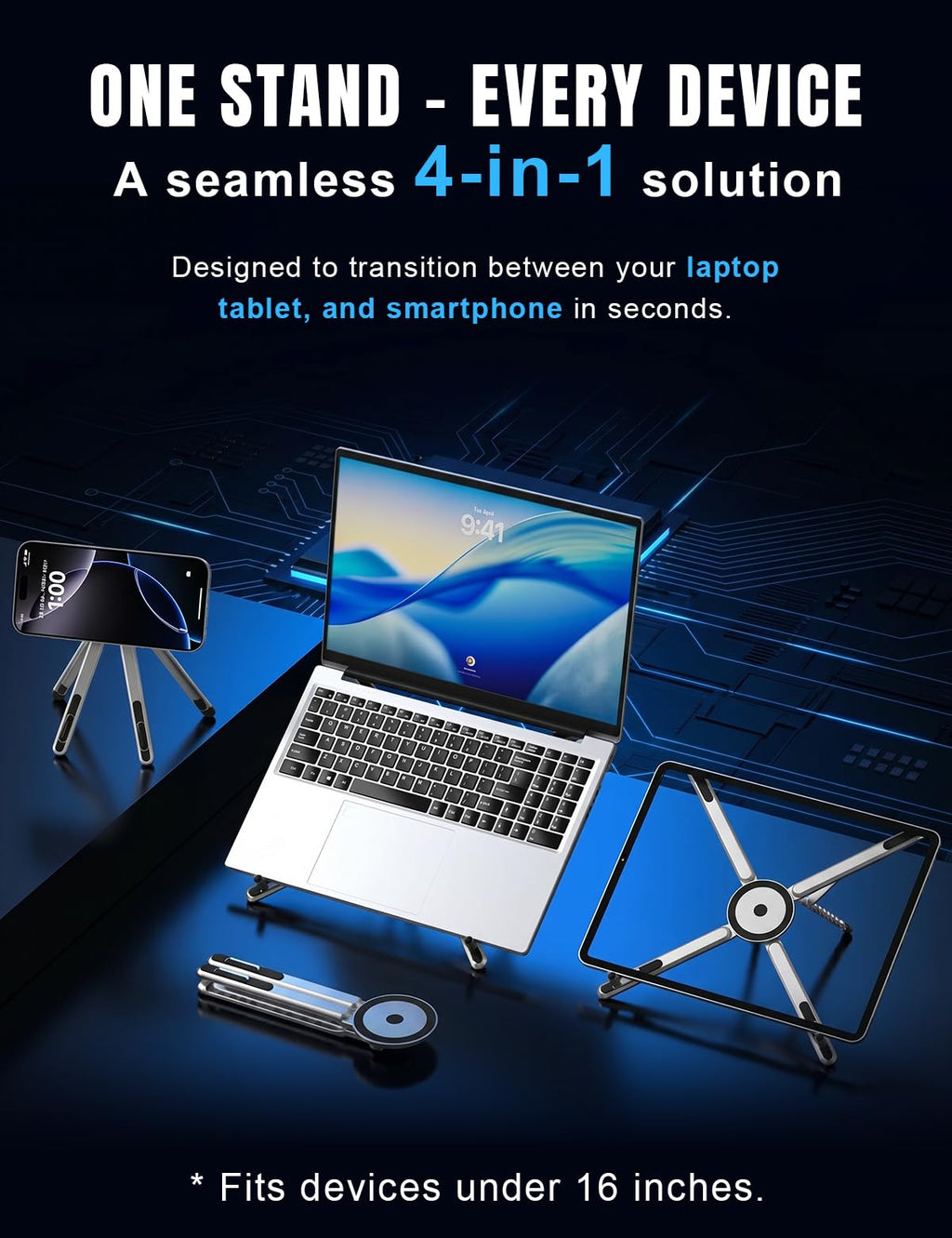 Werfami Portable Laptop & Tablet Desk Stand Riser - Silver