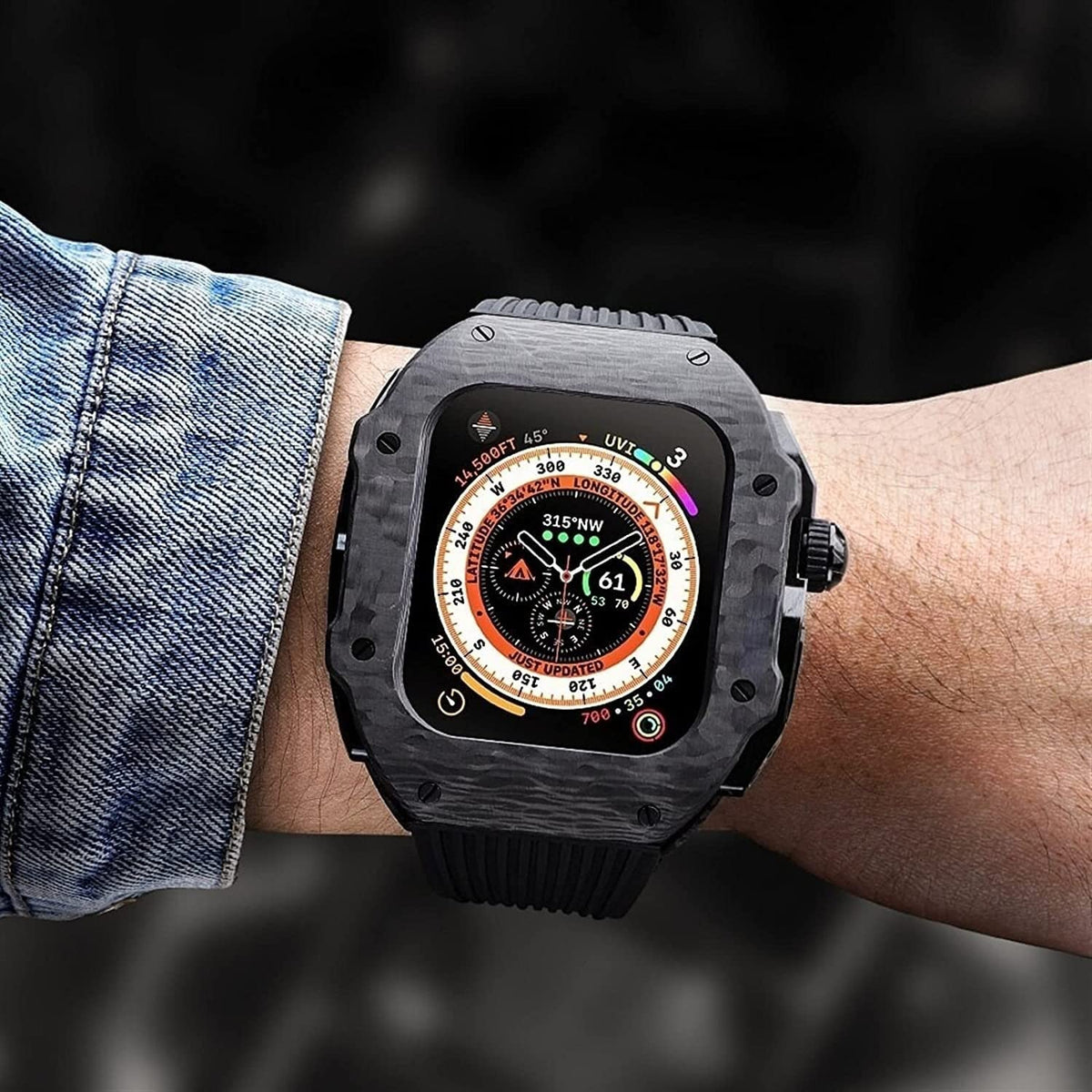 Wtukmo Carbon Fiber Apple Watch Ultra Case & Silicone Strap