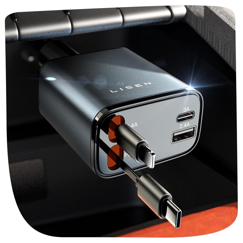 LISEN 84W Retractable USB-C Fast Car Charger Adapter