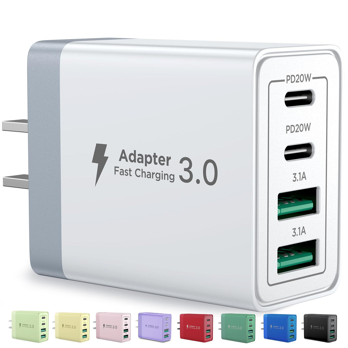 Aioneus USB C Charger Block, 40W Fast Charging Block Type C Charging Block 4-Port Dual Port PD+QC Wall Charger Head Cube for iPhone 17 16 15 14 13