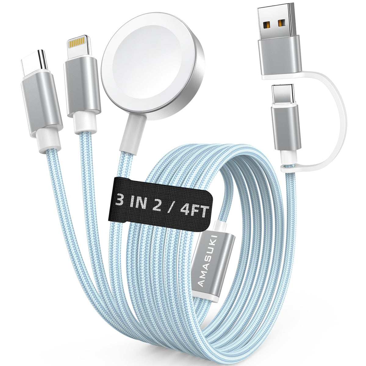 3-in-2 USB-C Charging Cable for Apple Watch & iPhone
