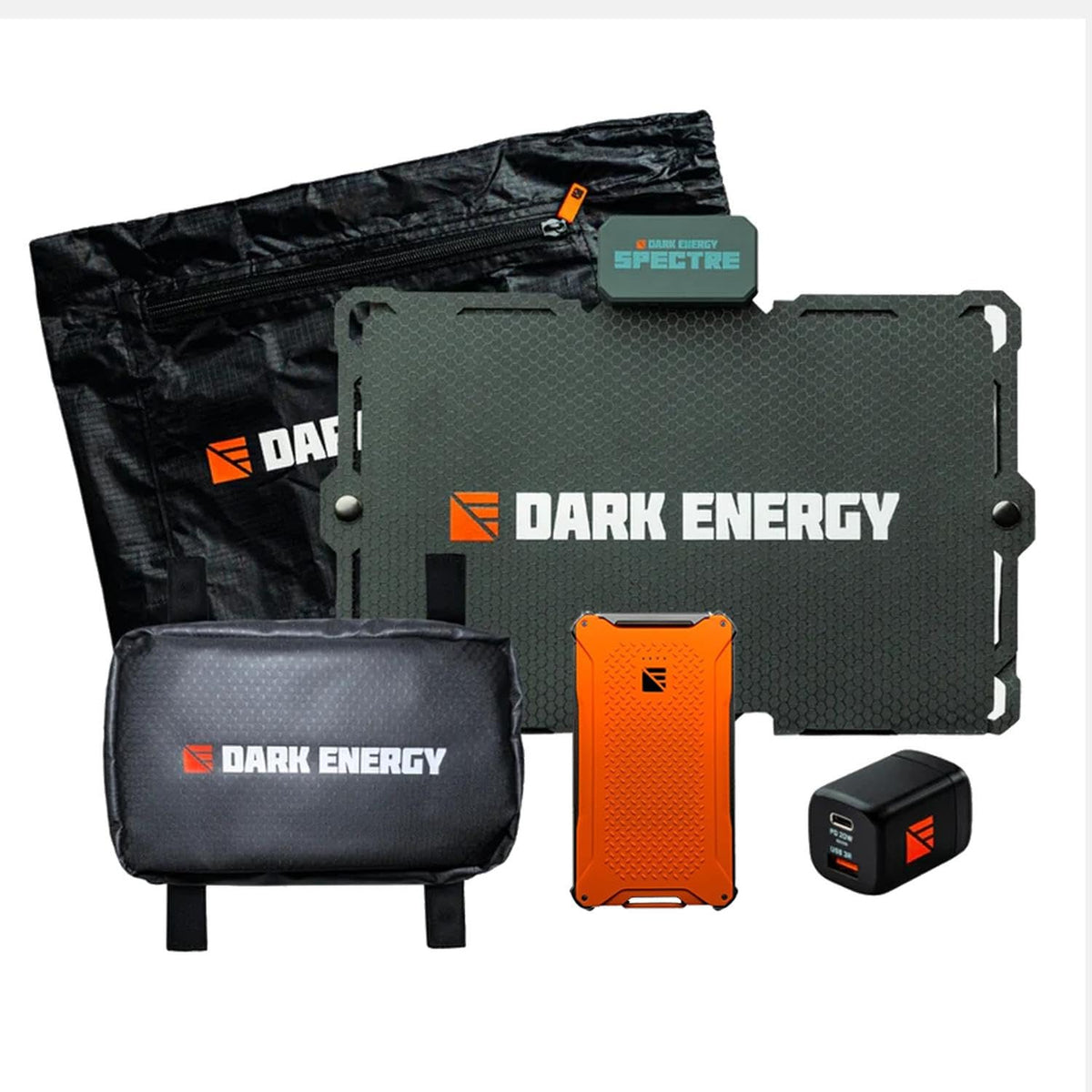 Dark Energy Backcountry Bundle - Poseidon Pro 10,000 mAh Portable Charger Power Bank + Spectre 18W Solar Panel with Accessory Kit & 20W Wall Charger - Off-Grid Generator System for Camping & Hiking