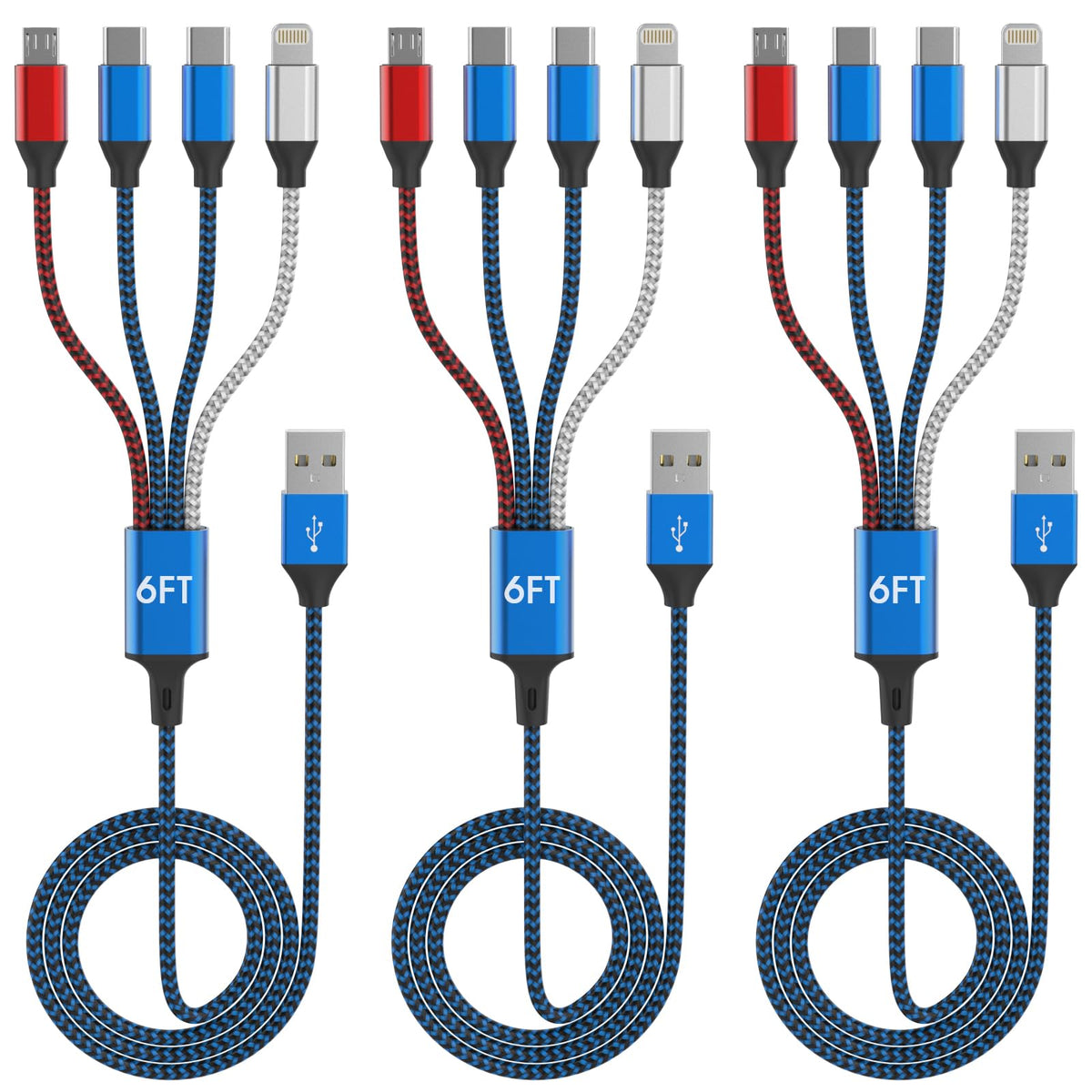 Plnhixt 6FT 4-in-1 Multi Charging Cable USB-C & Lightning
