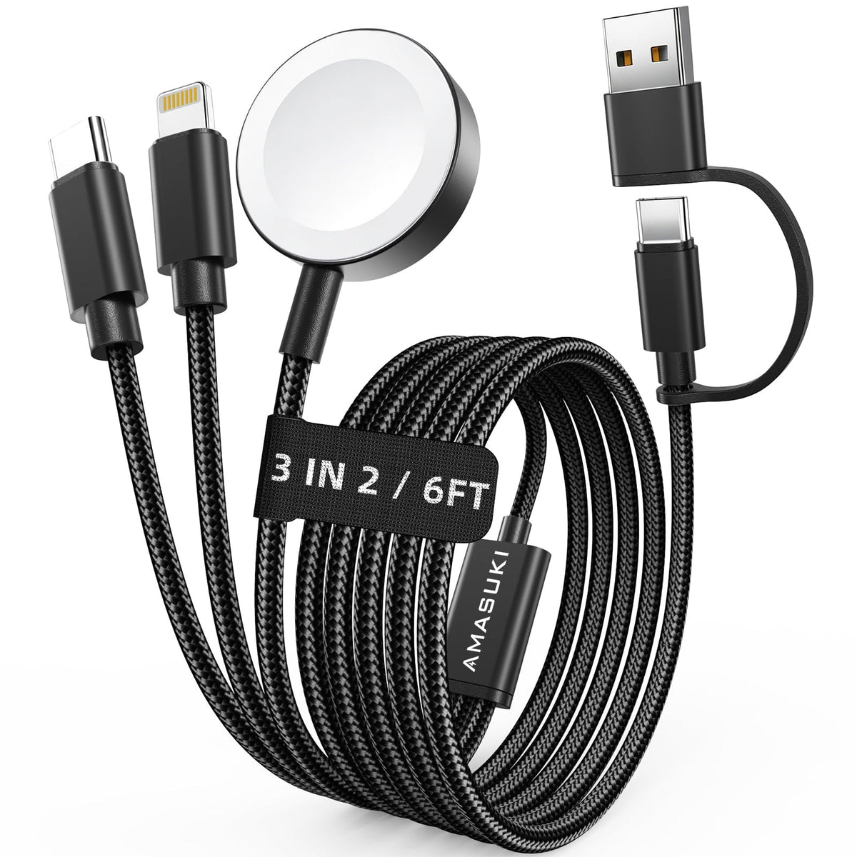 3-in-2 USB-C Charging Cable for Apple Watch & iPhone