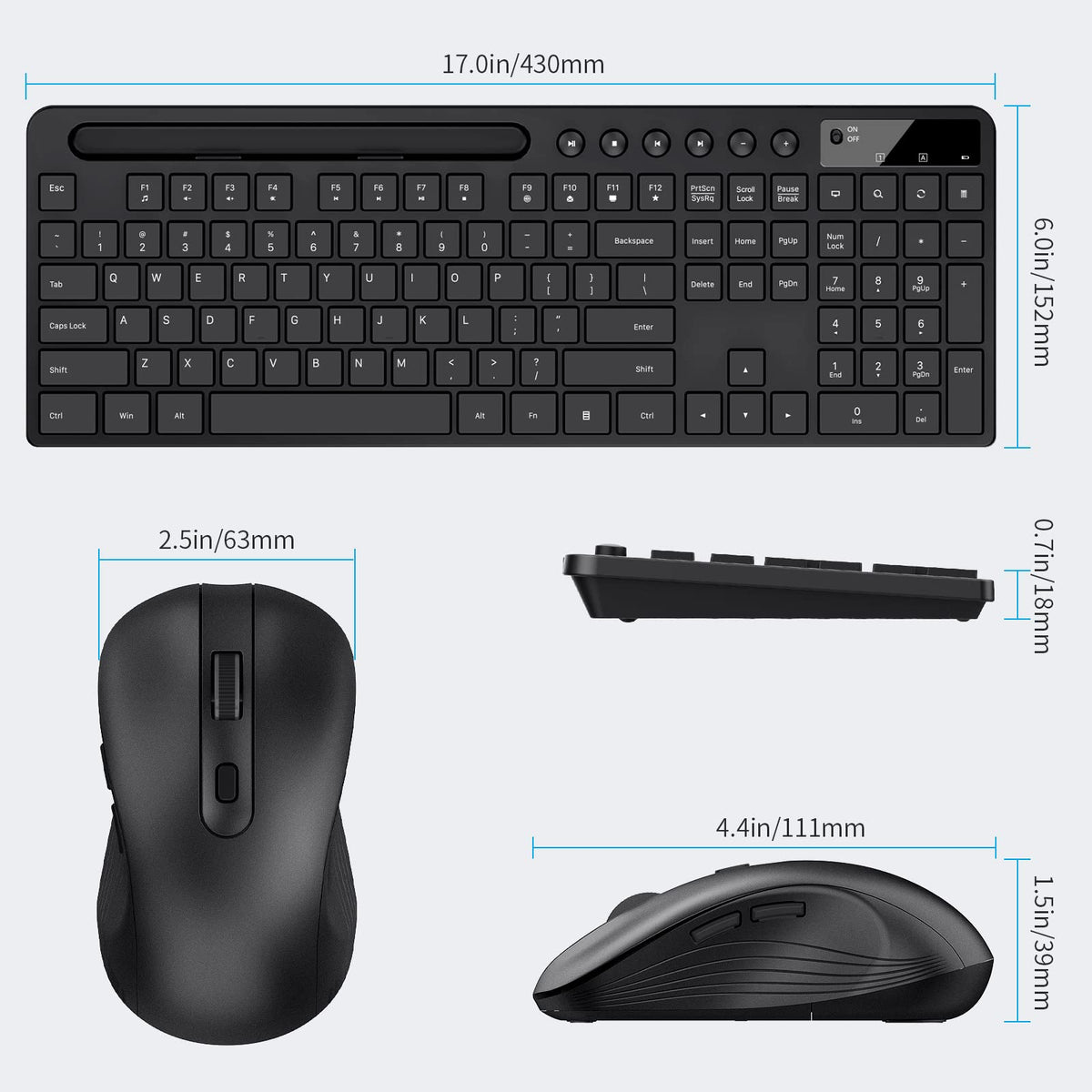 MARVO Wireless Keyboard & Mouse Combo with Phone Holder