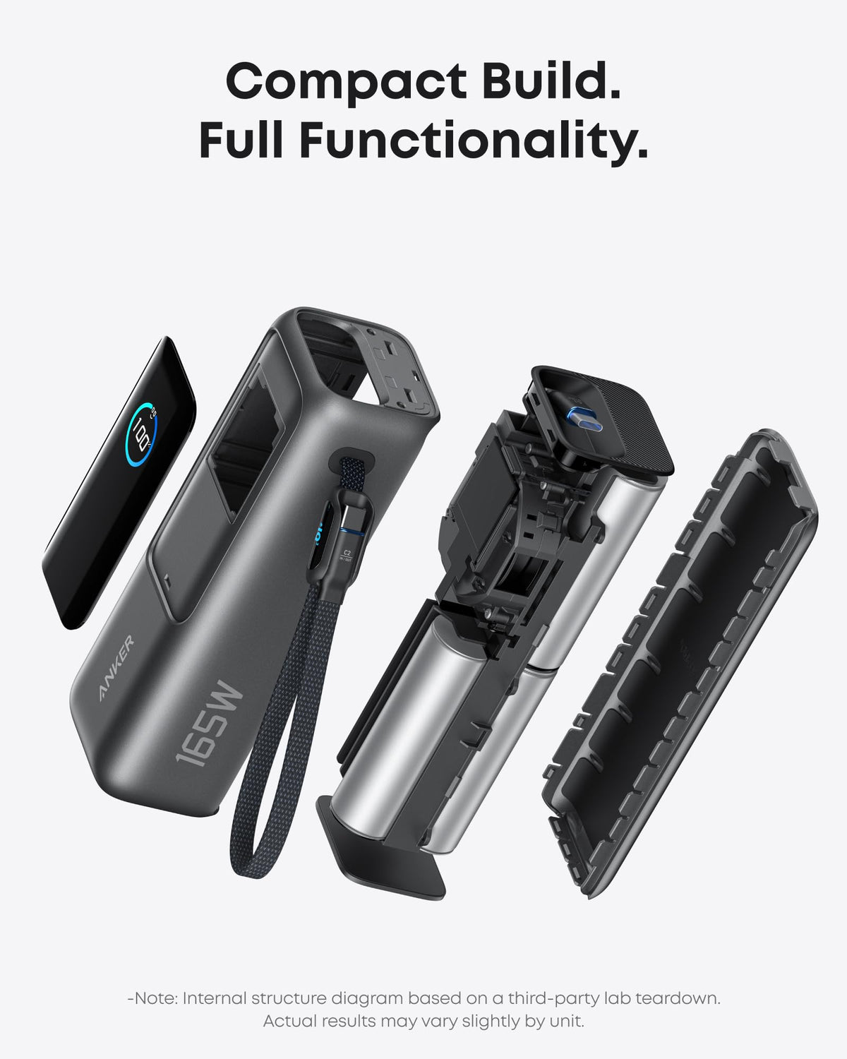 Anker Laptop Power Bank, 25,000mAh Portable Charger with Triple 100W USB-C Ports for Multi-Device Charging, Built-in and Retractable Cables, for iPhone 16/15 Series, MacBook, Samsung, and More