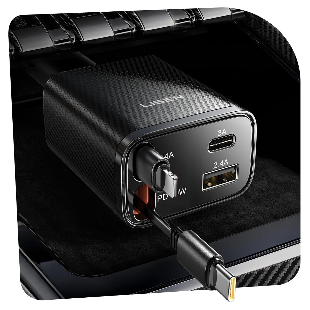 LISEN 84W Retractable USB-C Fast Car Charger Adapter