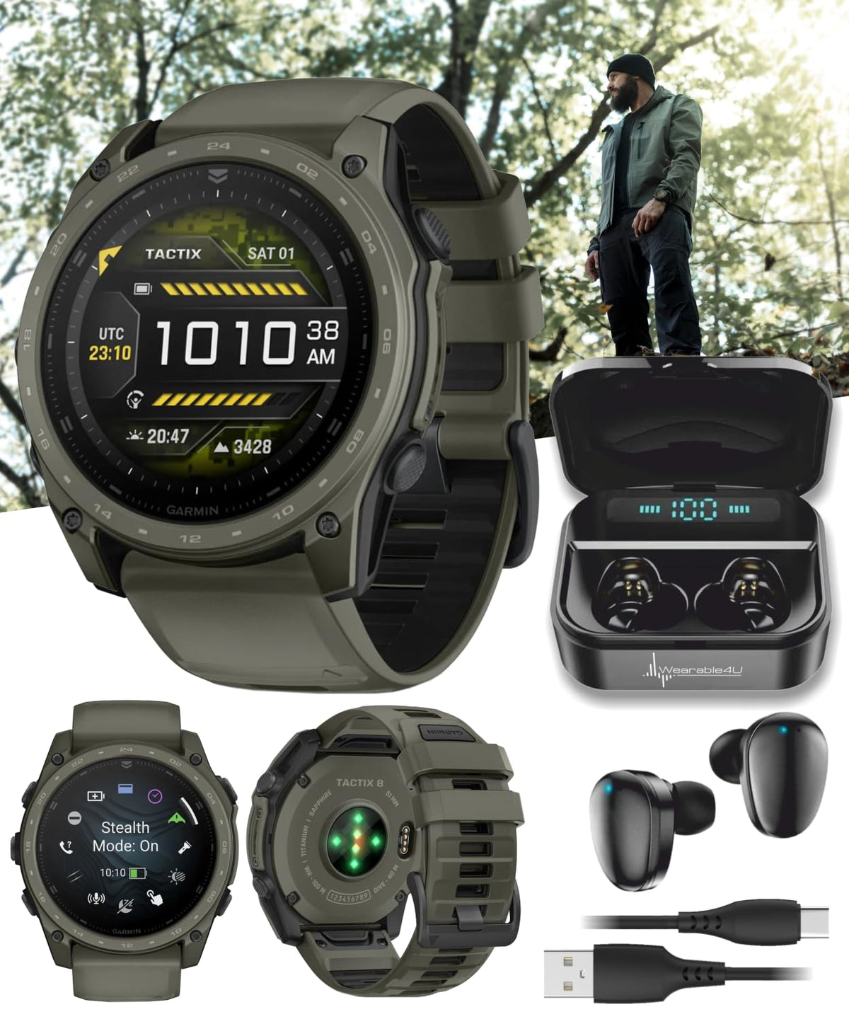 Garmin Tactix 8 51mm AMOLED Tactical GPS Smartwatch Bundle