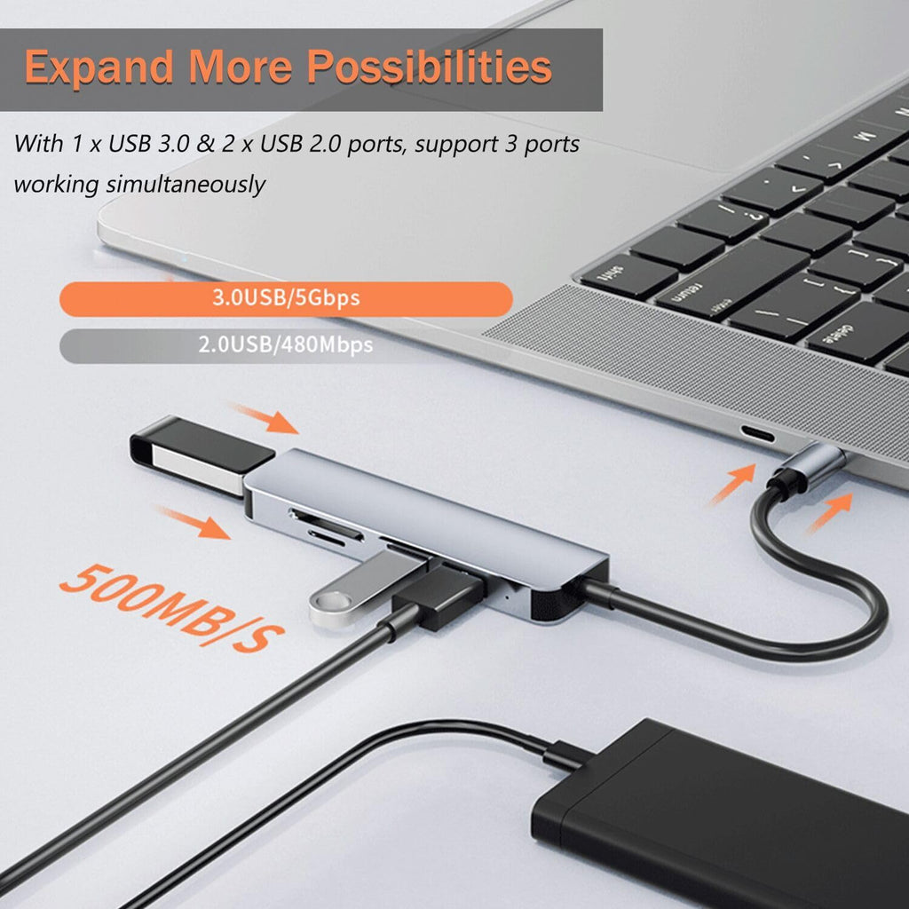 5-in-1 Aluminum USB-C Hub with SD Card Reader