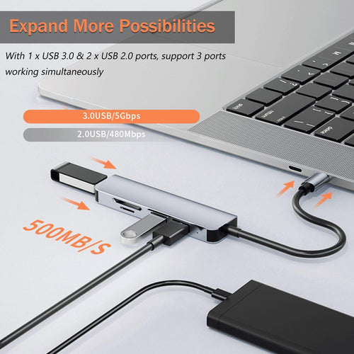 5-in-1 Aluminum USB-C Hub with SD Card Reader