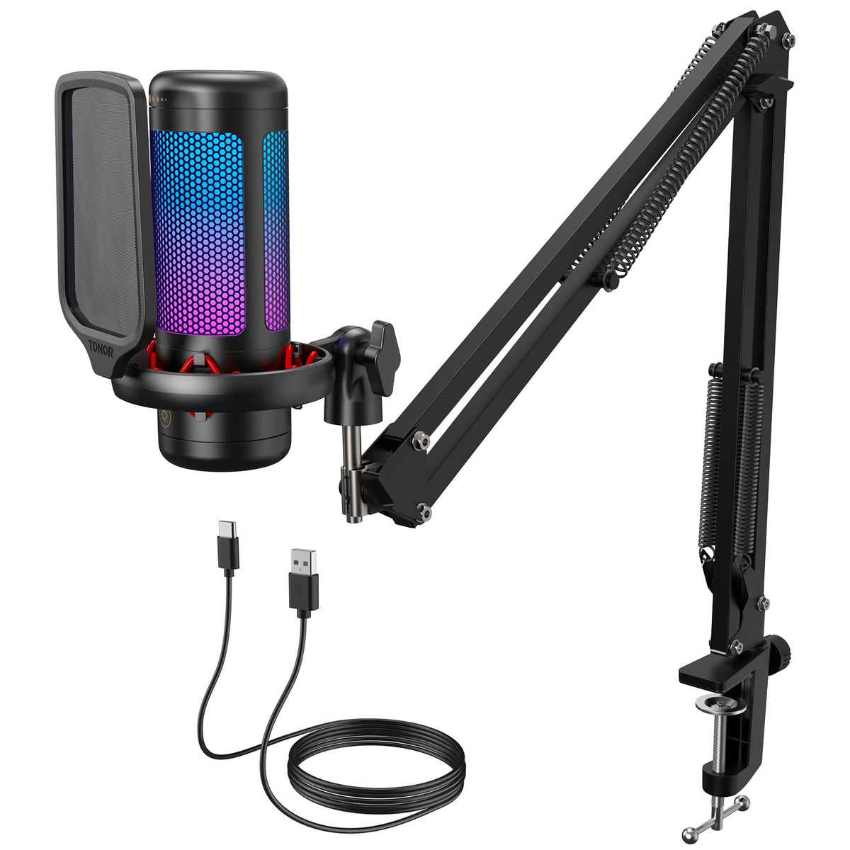 TONOR RGB Gaming Microphone Kit with Adjustable Boom Arm