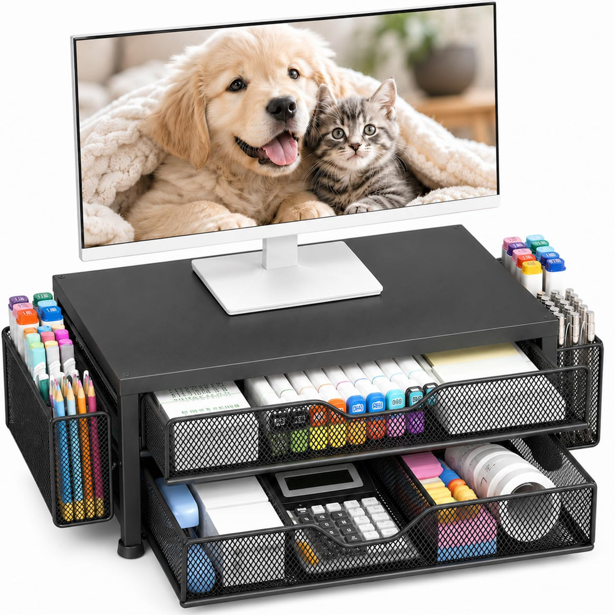 OPNICE Monitor Stand Riser with Drawer & Pen Holders
