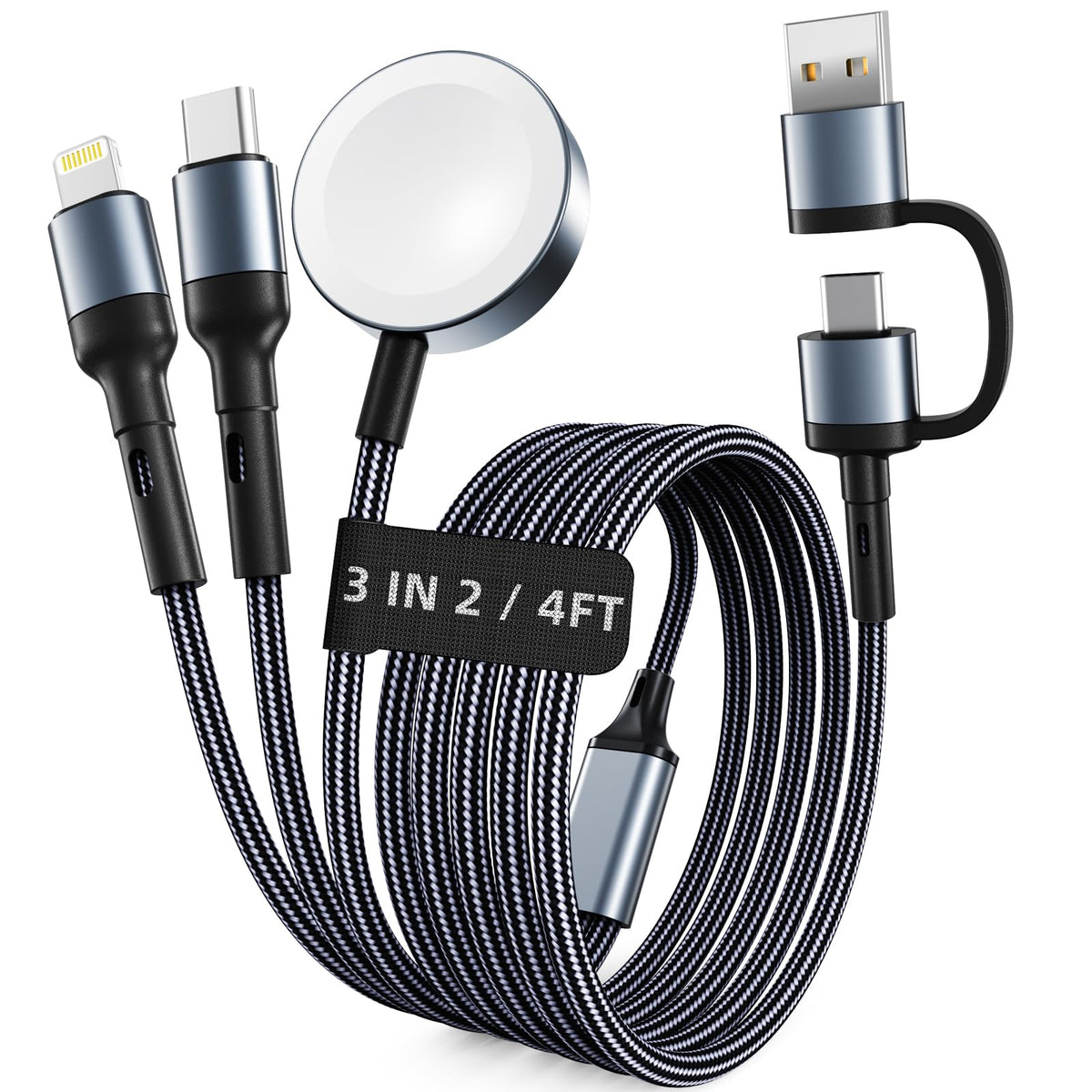 3-in-2 USB-C Charging Cable for Apple Watch & iPhone
