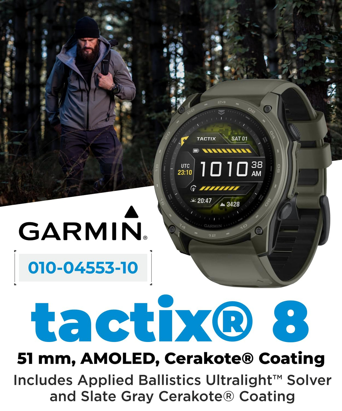 Garmin Tactix 8 51mm AMOLED Tactical GPS Smartwatch Bundle