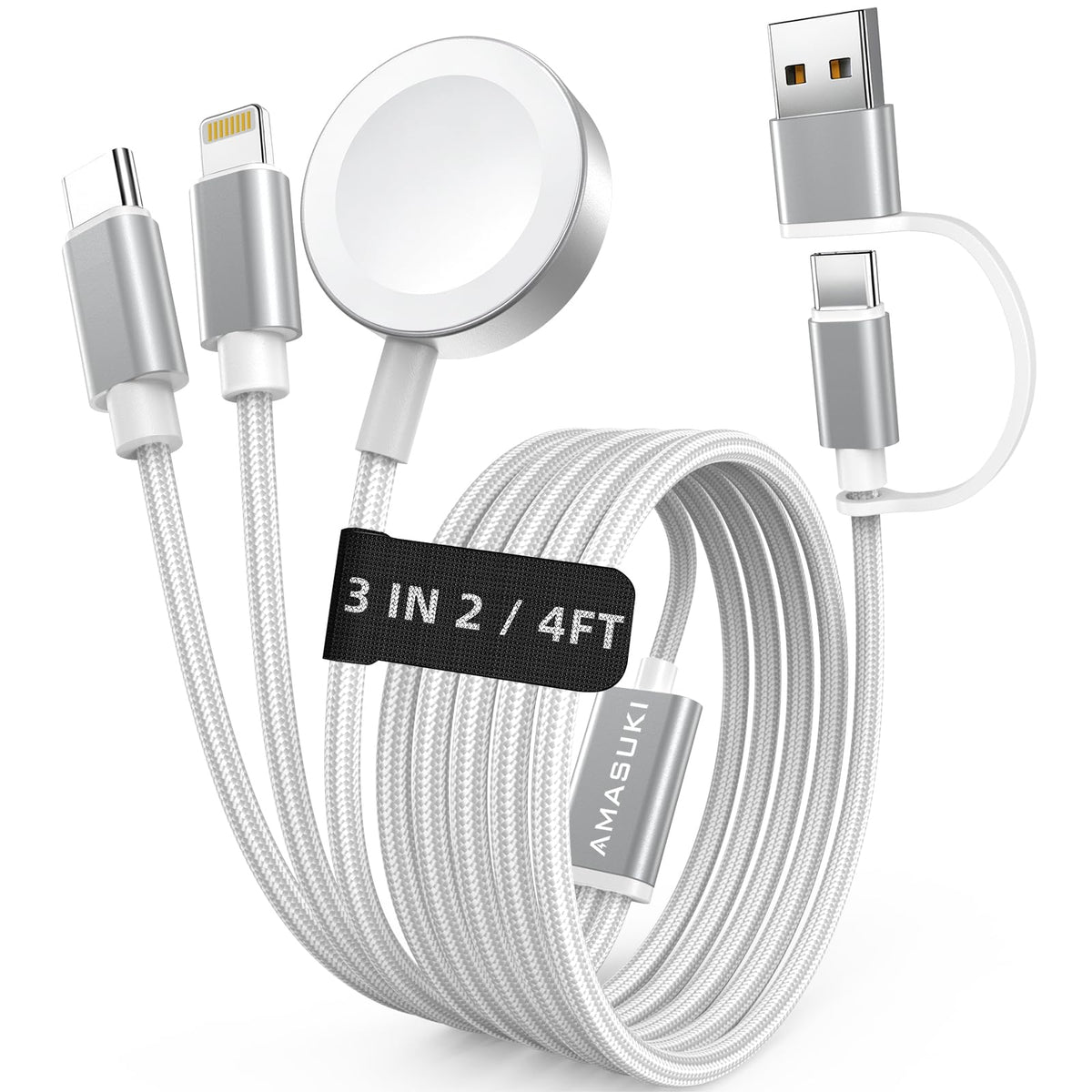 3-in-2 USB-C Charging Cable for Apple Watch & iPhone