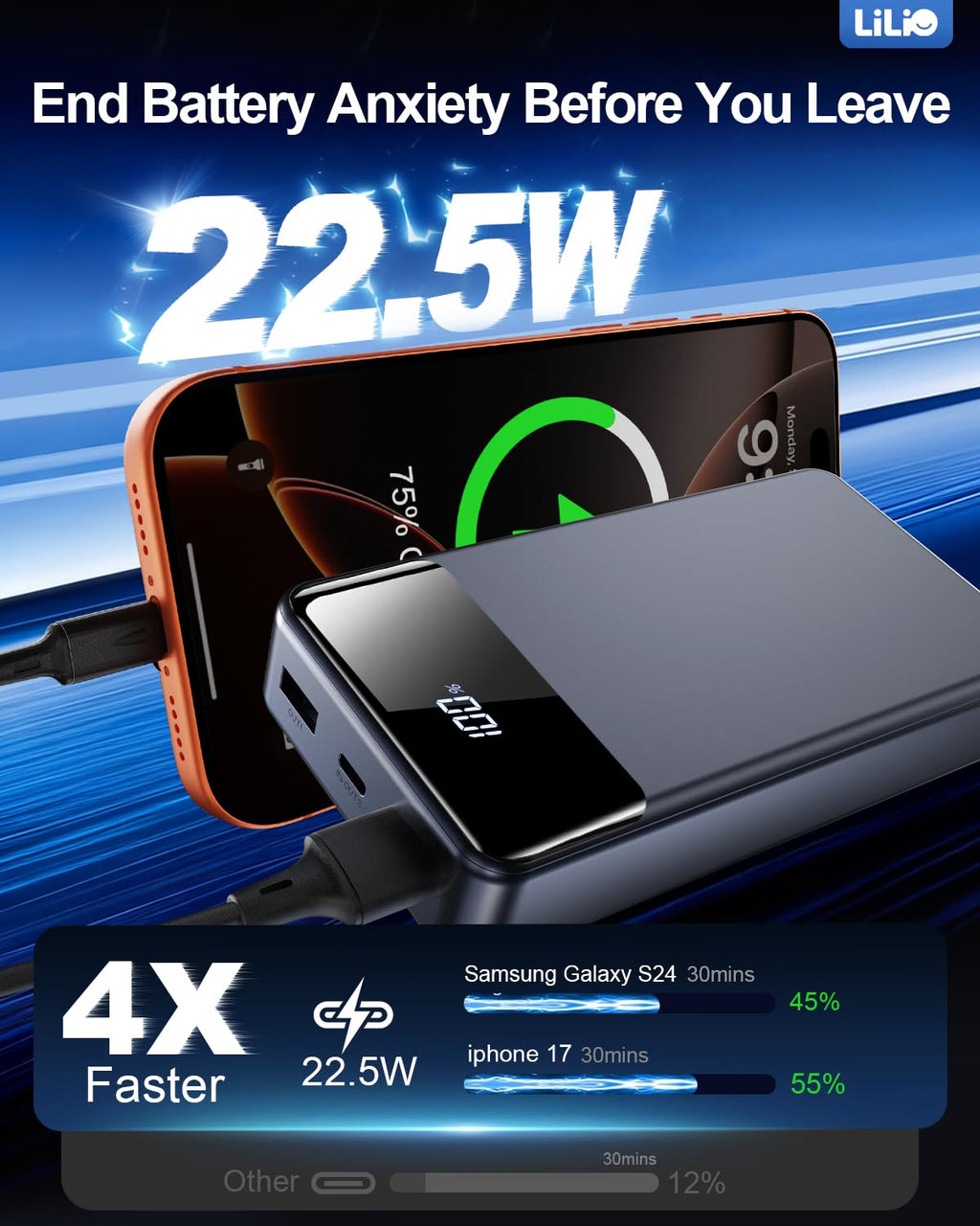 LILIO Portable Charger Power Bank，60000mAh Battery Pack