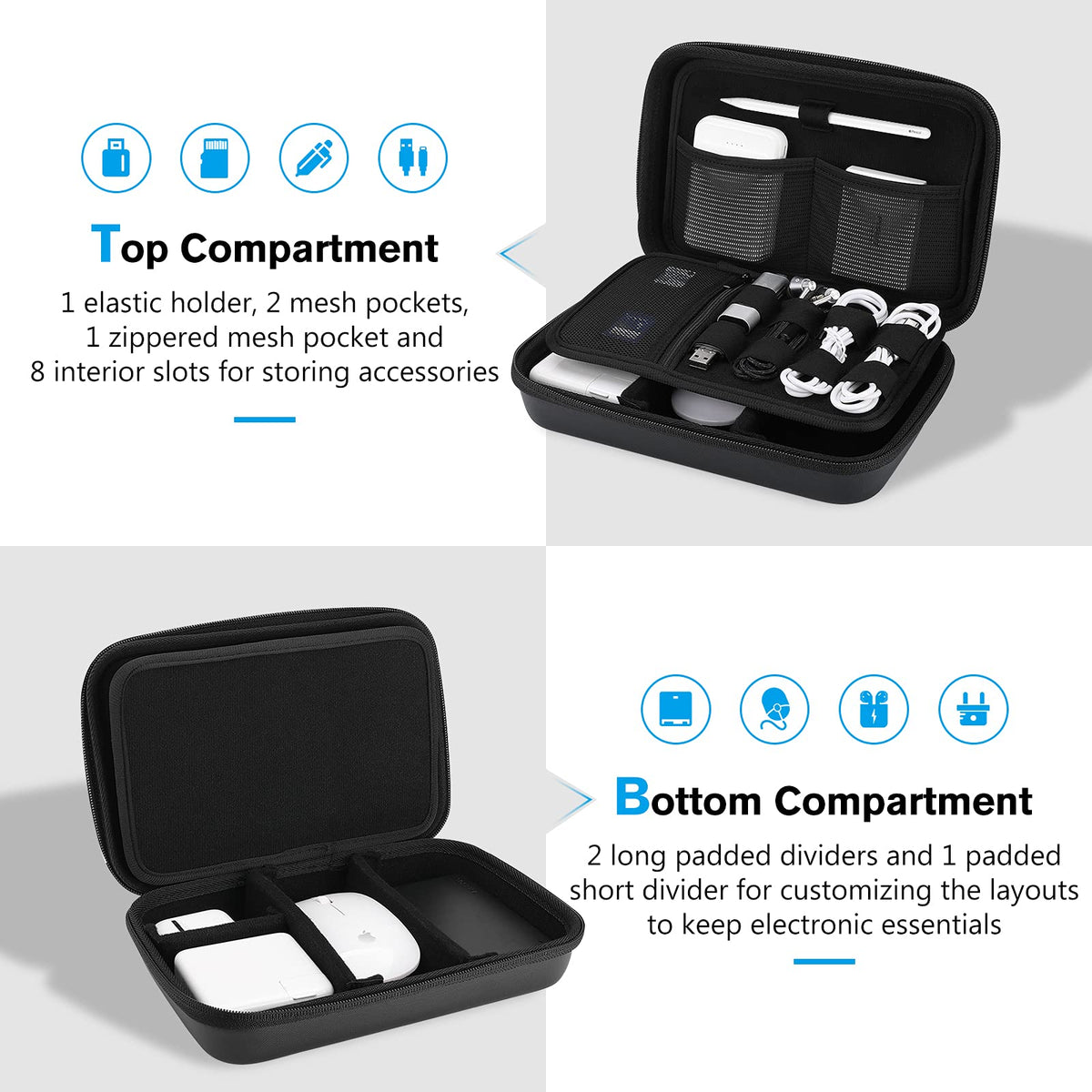 ProCase Hard Travel Electronic Organizer Case for MacBook Power Adapter Chargers Cables Power Bank Apple Magic Mouse Apple Pencil USB Flash Disk SD Card Small Portable Accessories Bag