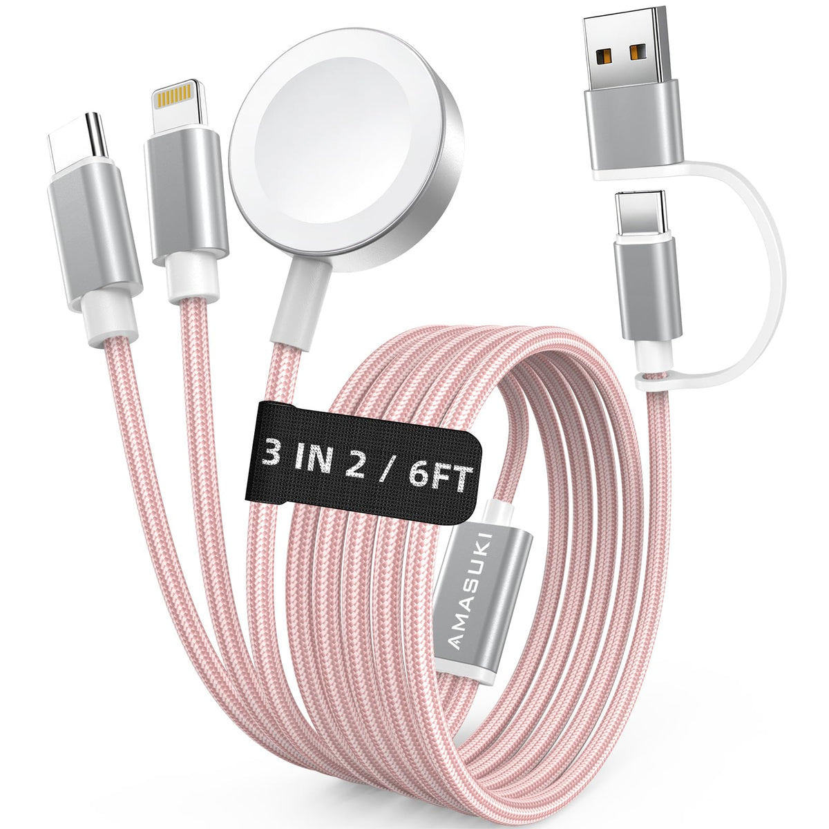 3-in-2 USB-C Charging Cable for Apple Watch & iPhone