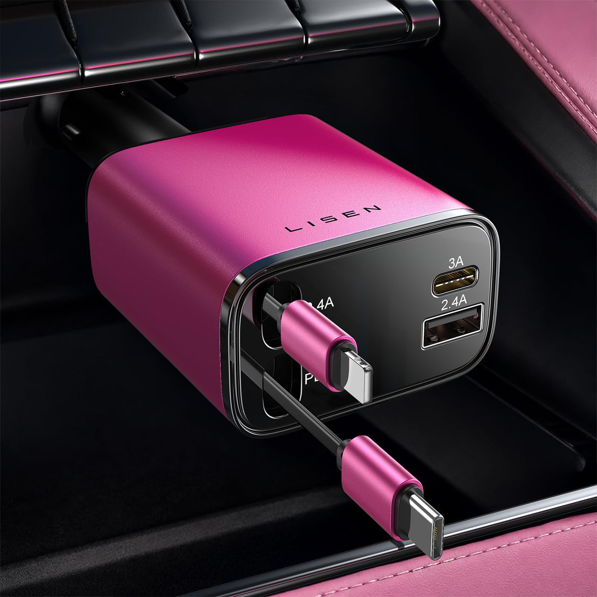 LISEN 84W Retractable USB-C Fast Car Charger Adapter