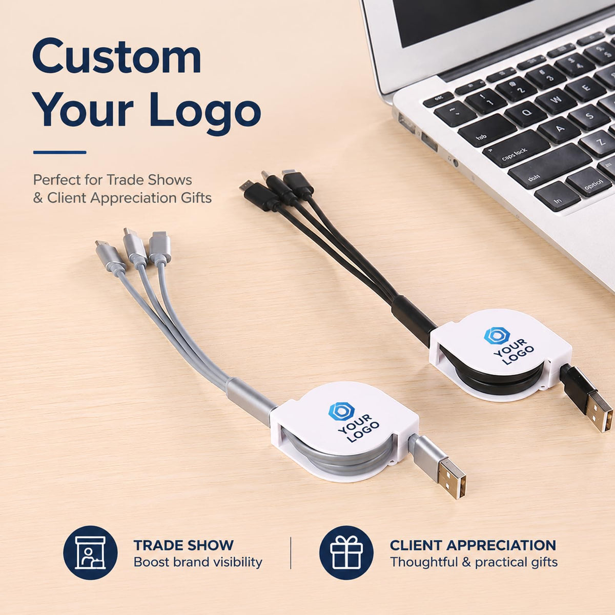 Custom Retractable 3-in-1 Charging Cable with Full-Color Logo