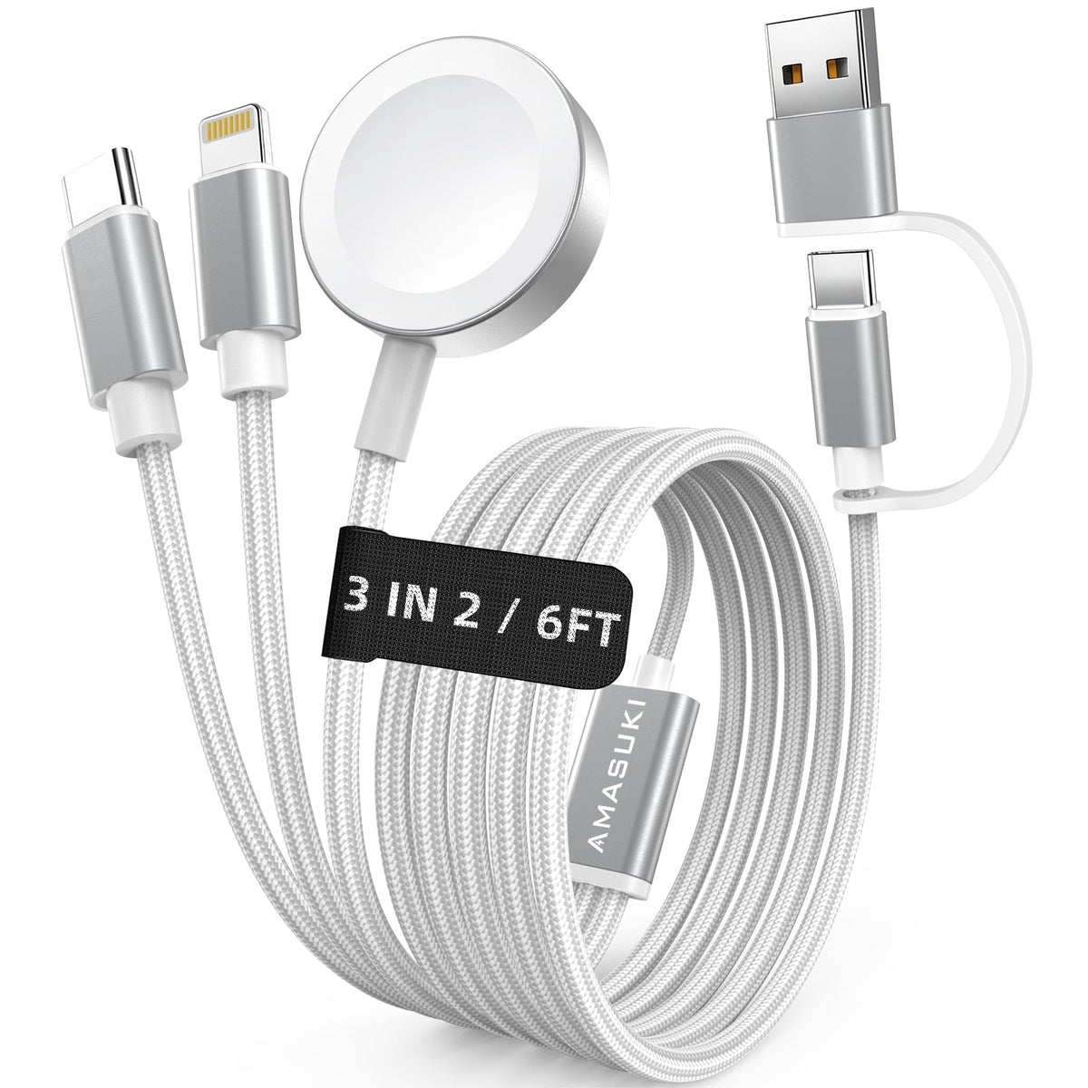 3-in-2 USB-C Charging Cable for Apple Watch & iPhone